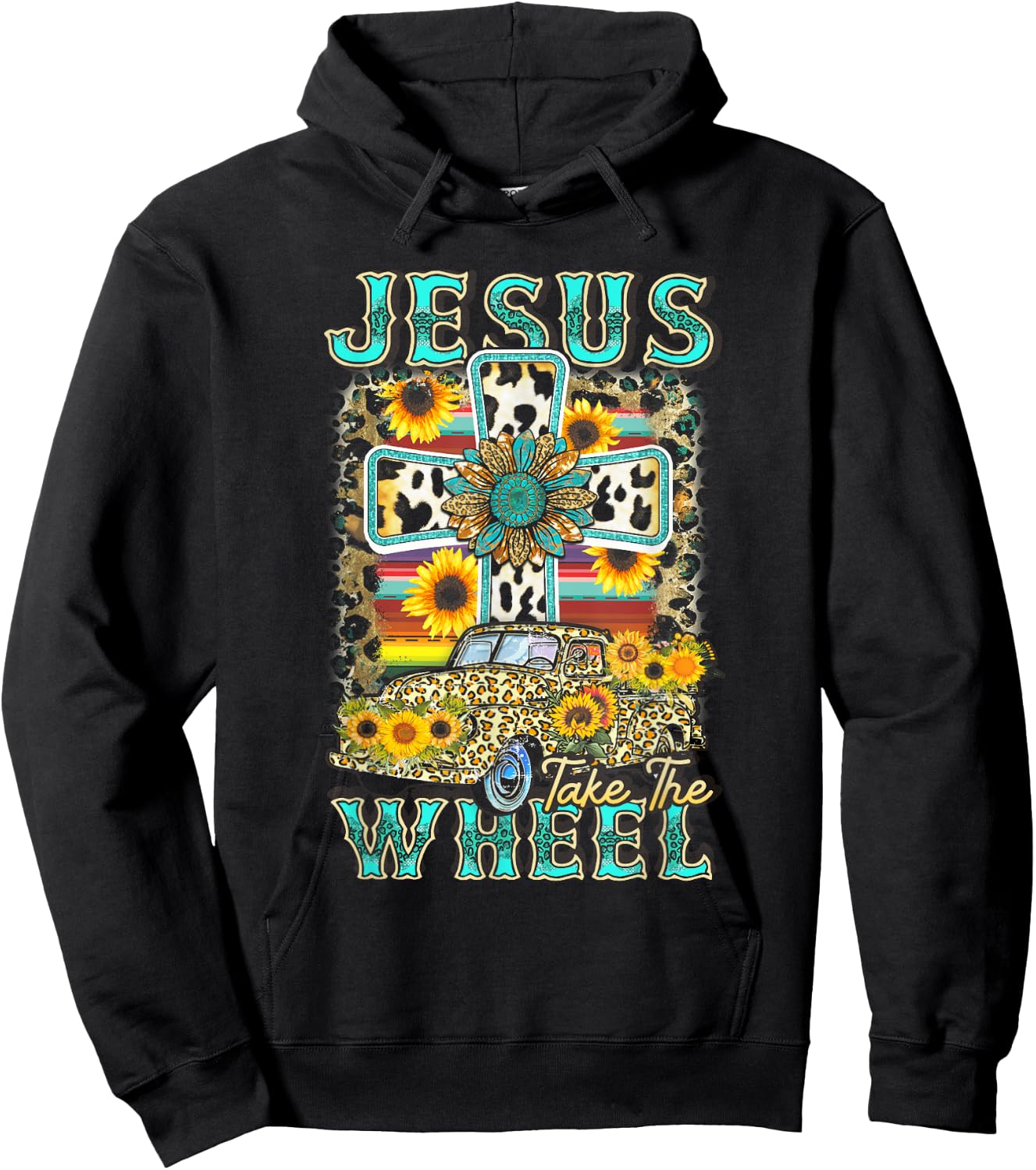 Sunflower Jesus Take The Wheel Christian Leopard Faith Cross Hoodie - Hoodie | Black