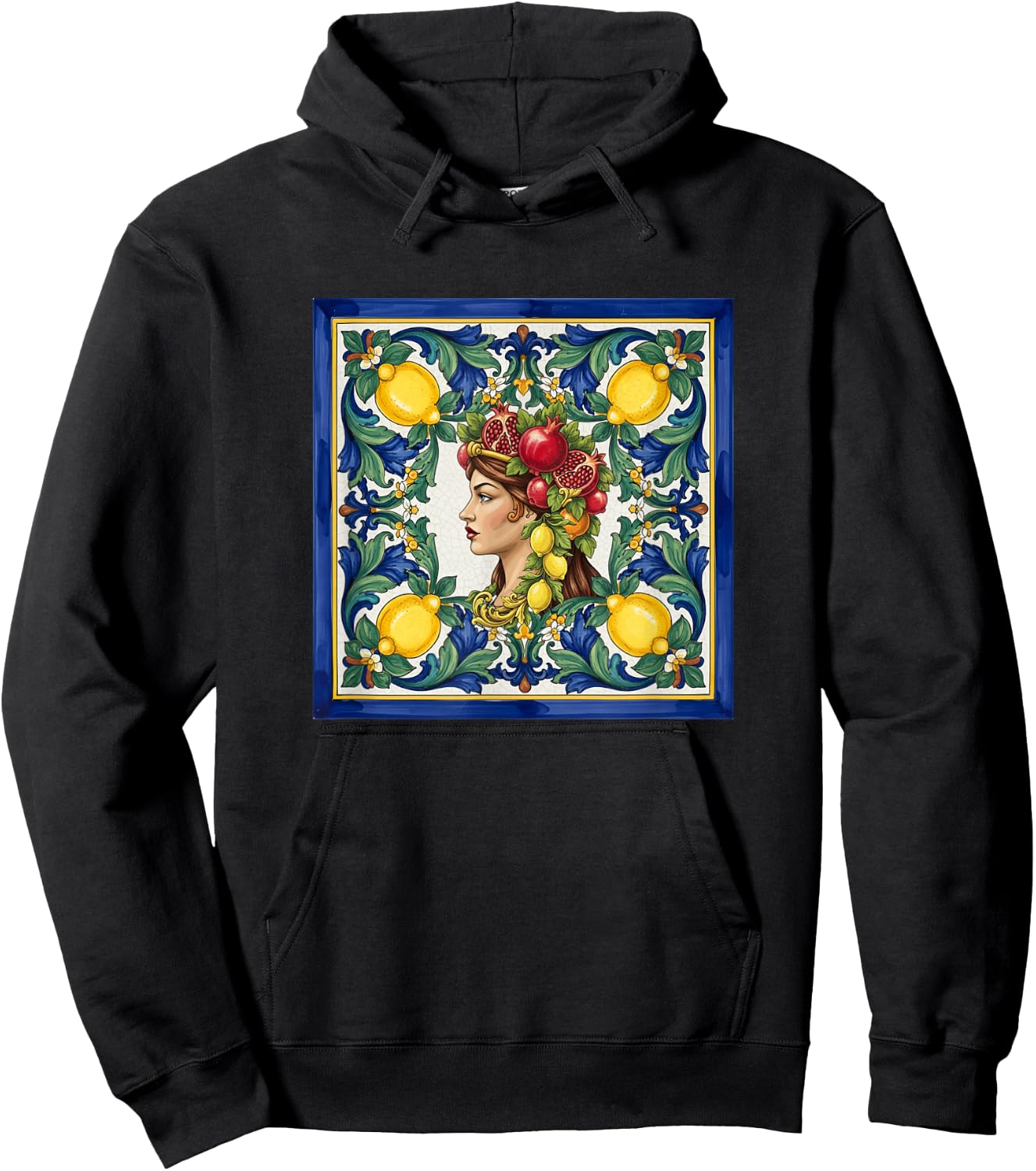 Sicilian Moors Head Caltagirone Inspired Lemon Art Hoodie - Hoodie | Black