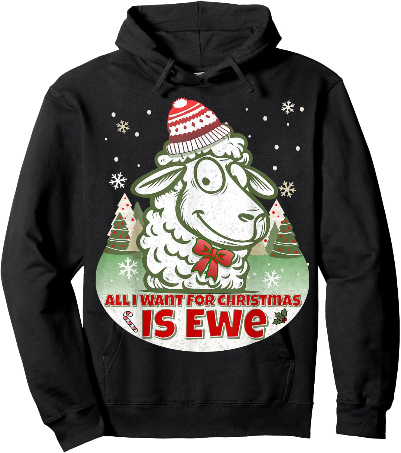 All I want For Christmas is Ewe Fun Wooly Sheep Holiday Pun Hoodie - Hoodie | Black