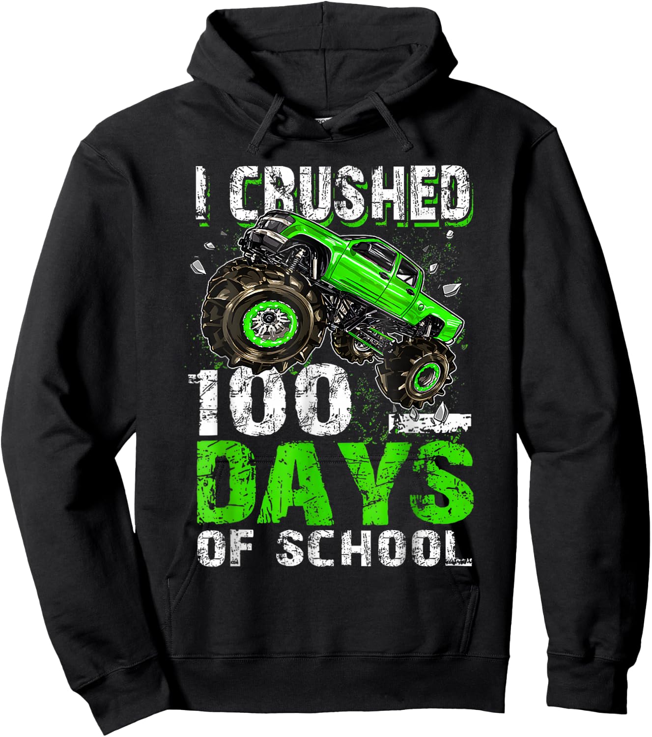 I Crushed 100 Days Of School Boys Monster Truck 100th Day Hoodie - Hoodie | Black