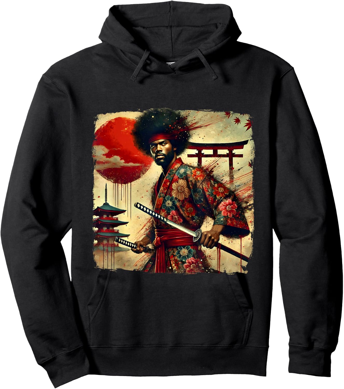 Vintage African Bushido Warrior Katana Afro American Samurai Hoodie - Hoodie | Black