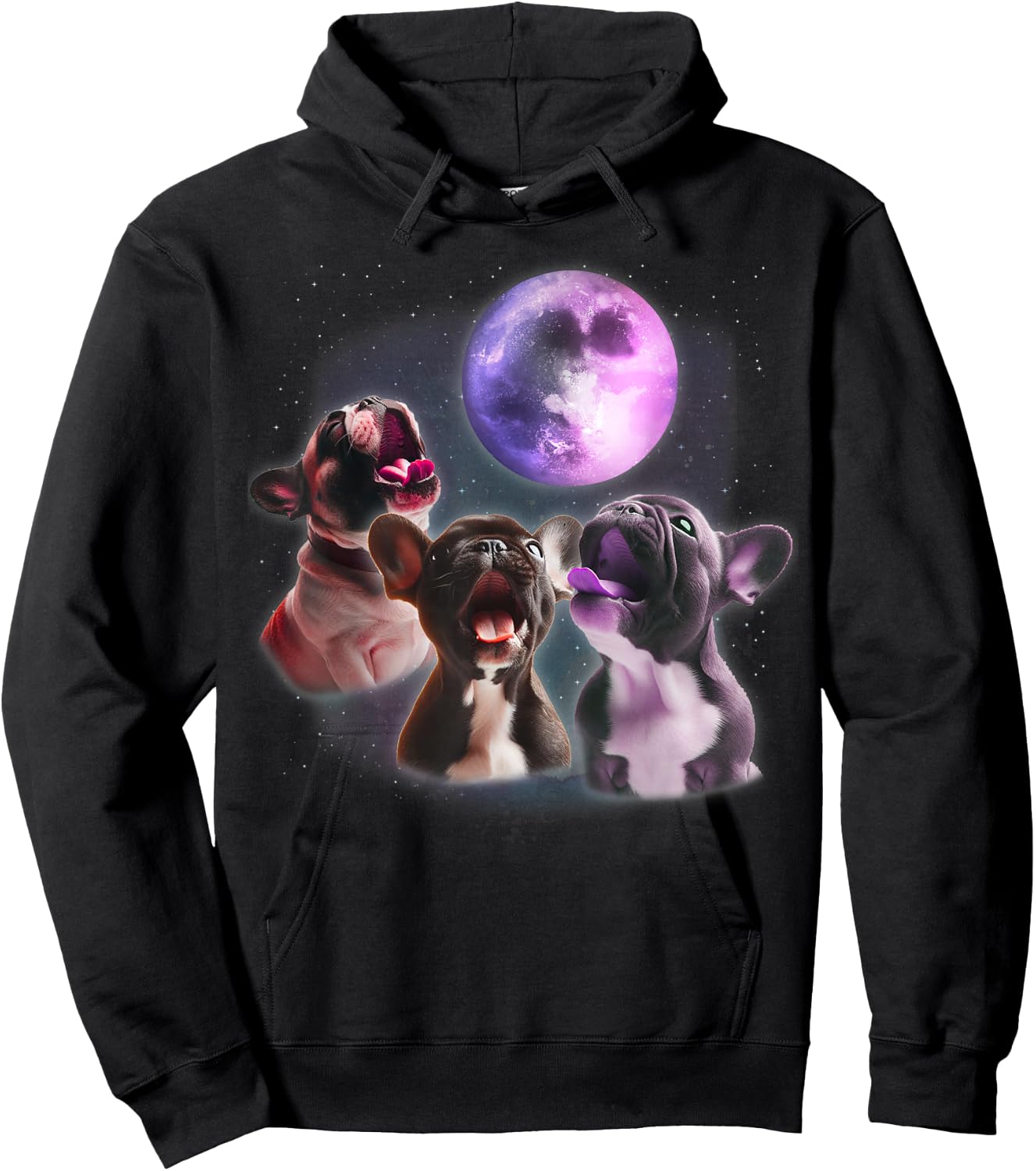 3 French Bulldog Howling At The Moon Funny Frenchie Dog Pet Women Kids Hoodie - Hoodie | Black