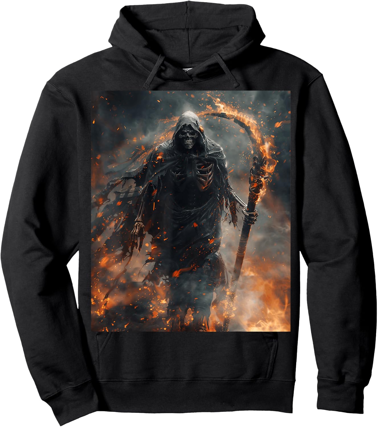 Mythical Grim Reaper with Burning Sickle Hoodie - Hoodie | Black