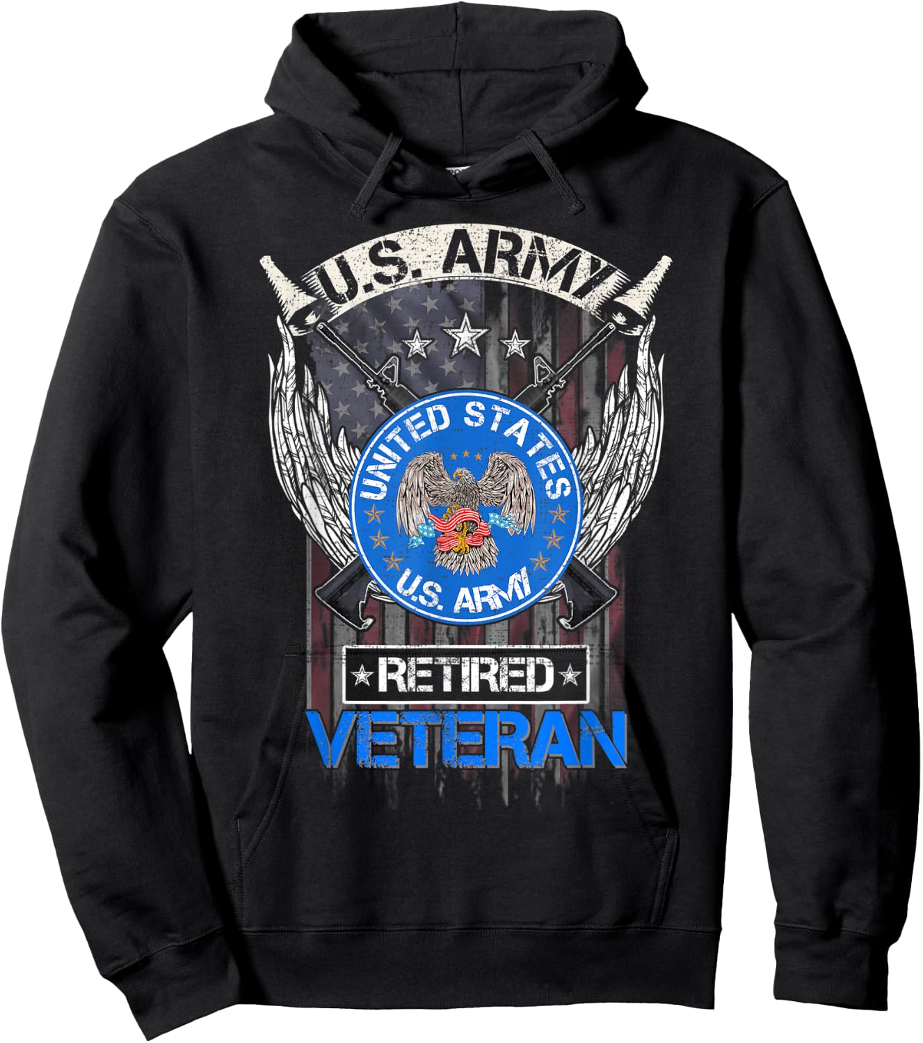 Vintage USA American Flag US Army Proud Retired Veteran Women Men Hoodie - Hoodie | Black