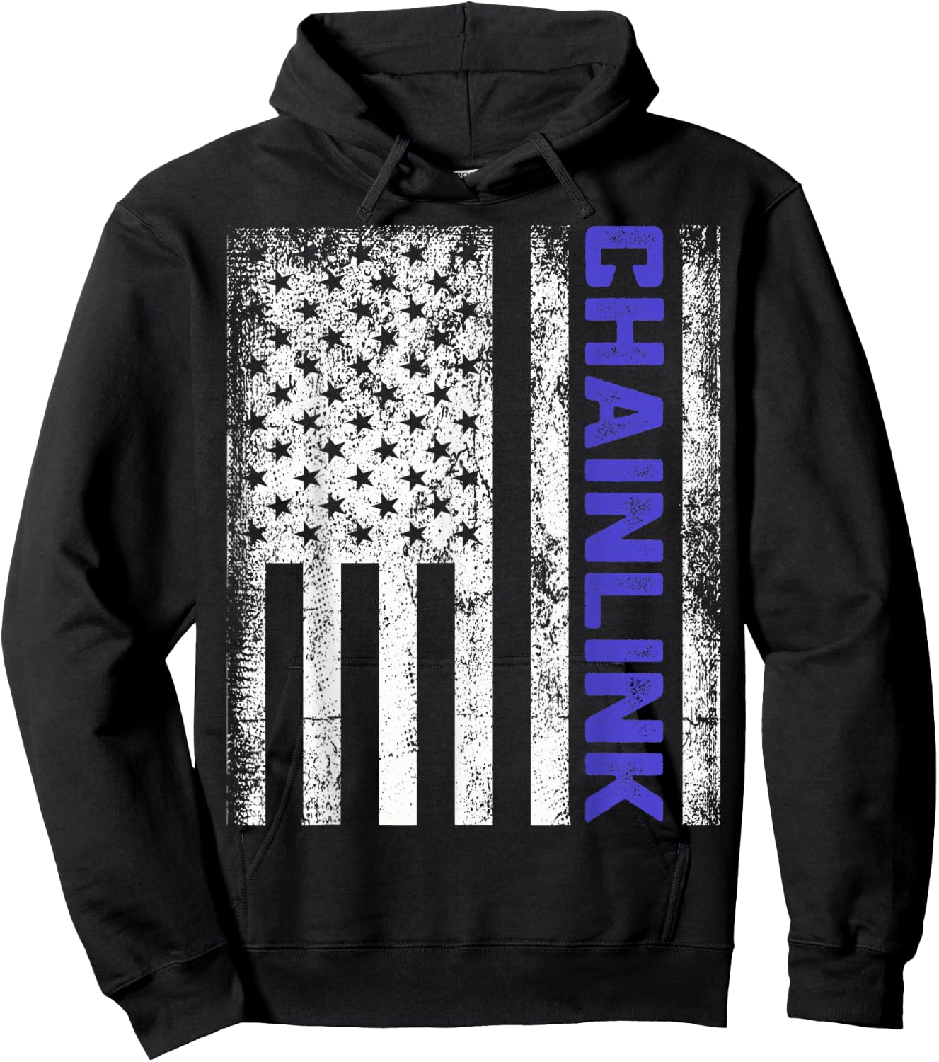 Distressed Chainlink LINK US Flag Chainlink Crytocurrency Hoodie - Hoodie | Black