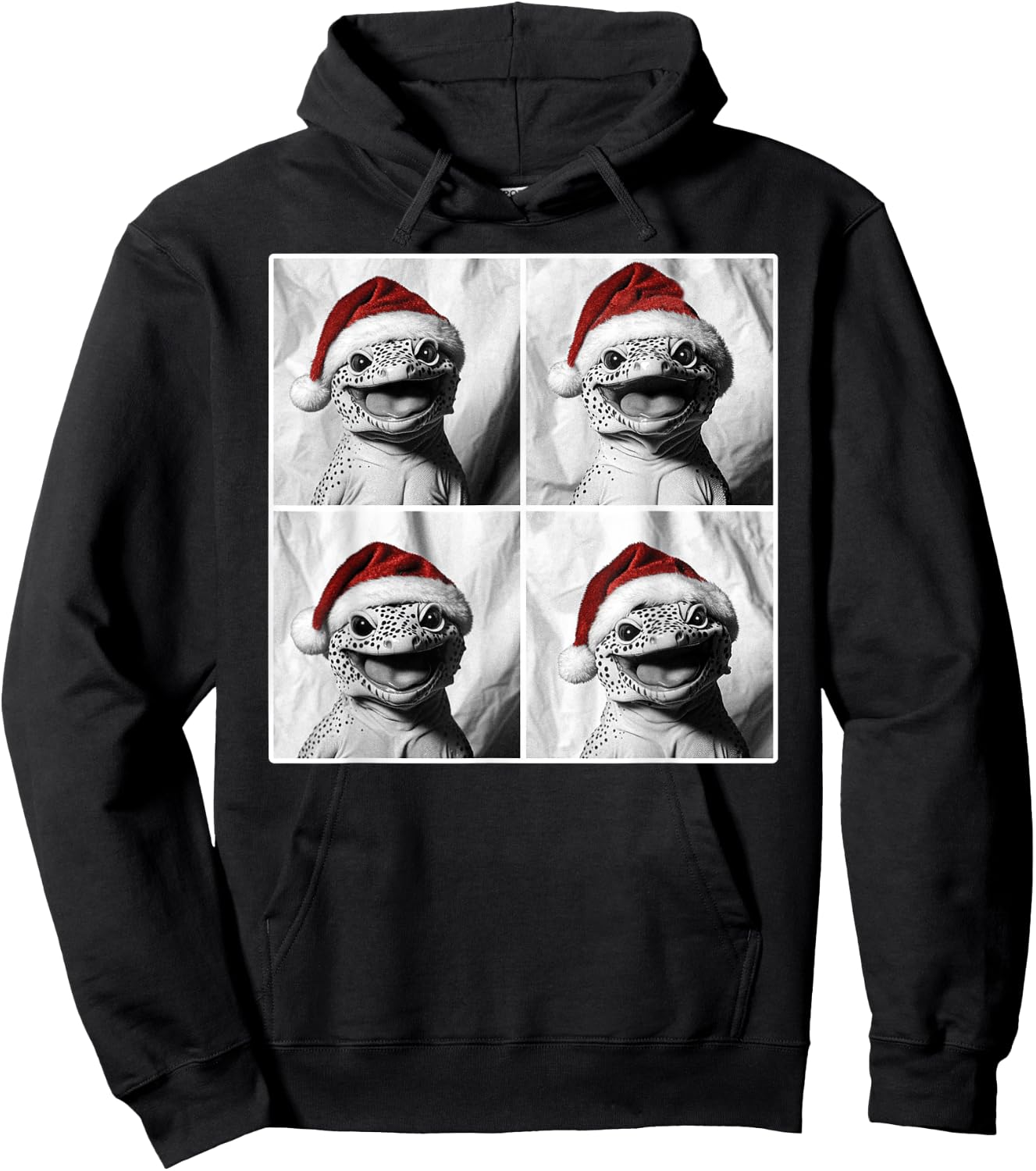 Funny Leopard Gecko in Santa Hat Christmas Photobooth Selfie Hoodie - Hoodie | Black