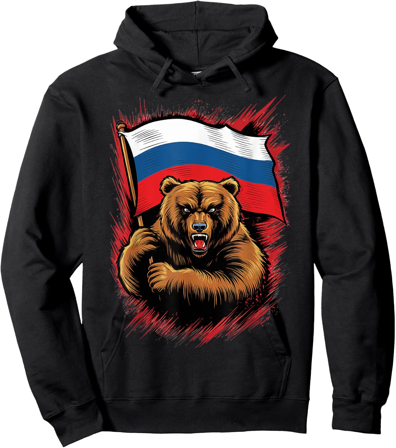 Russia Russia USSR | Russian Bear with Flag , Black, S Hoodie - Hoodie | Black