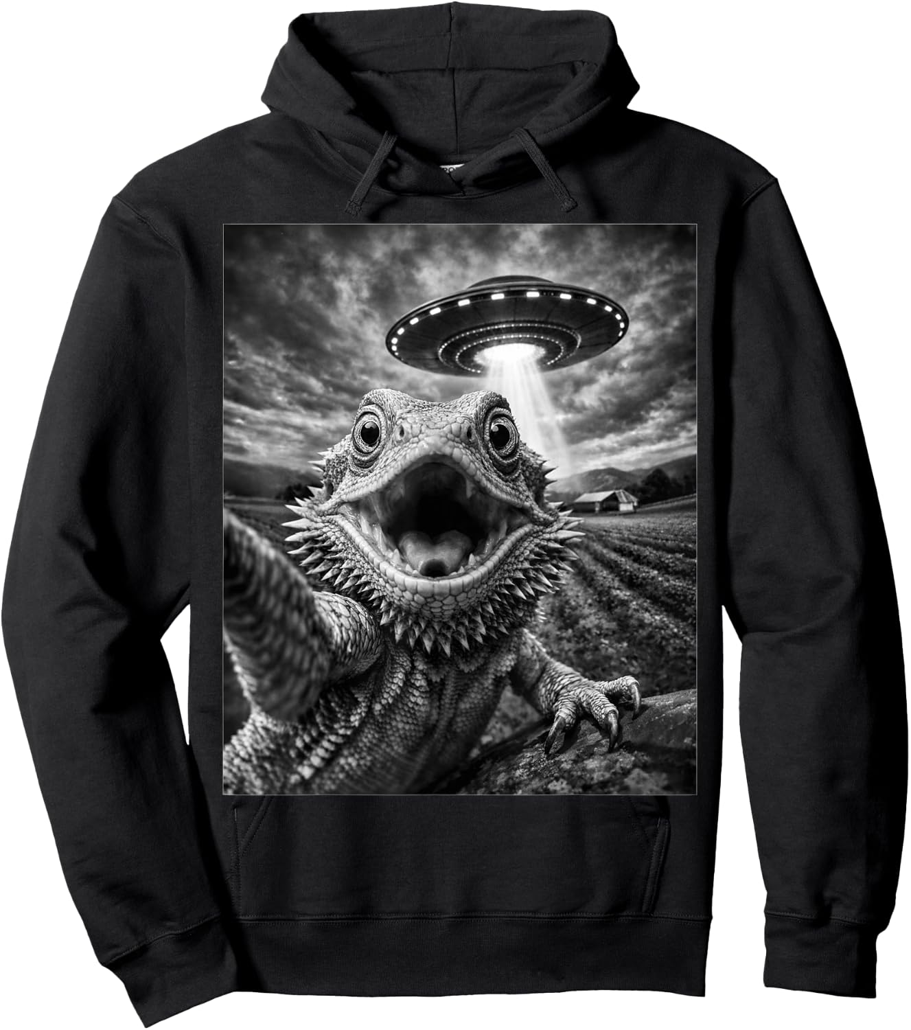 Funny Bearded Dragon Selfie with Alien UFO Hoodie - Hoodie | Black