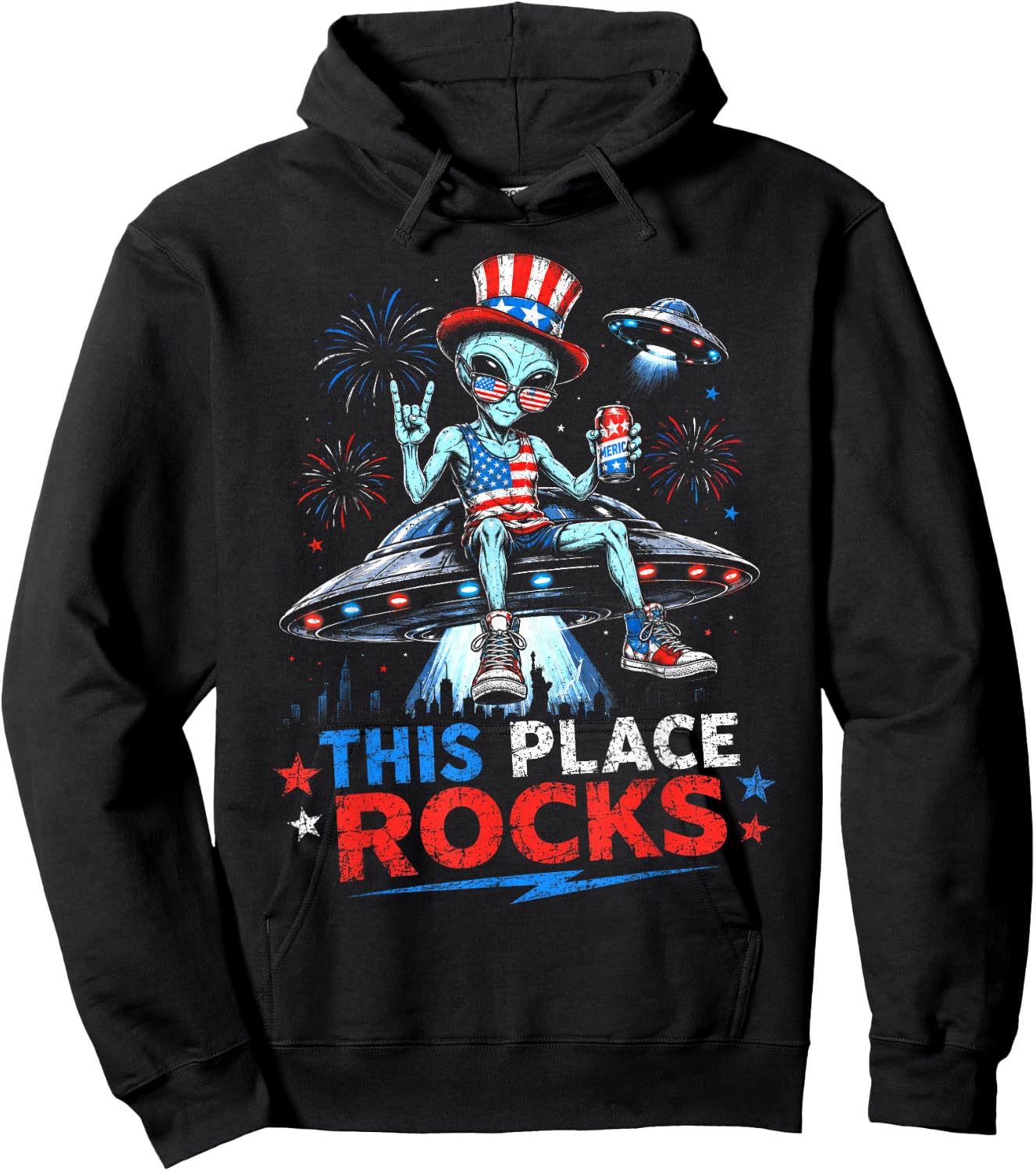 This Place Rocks Alien UFO Area 51 Men Women Kids 4th July Hoodie - Hoodie | Black