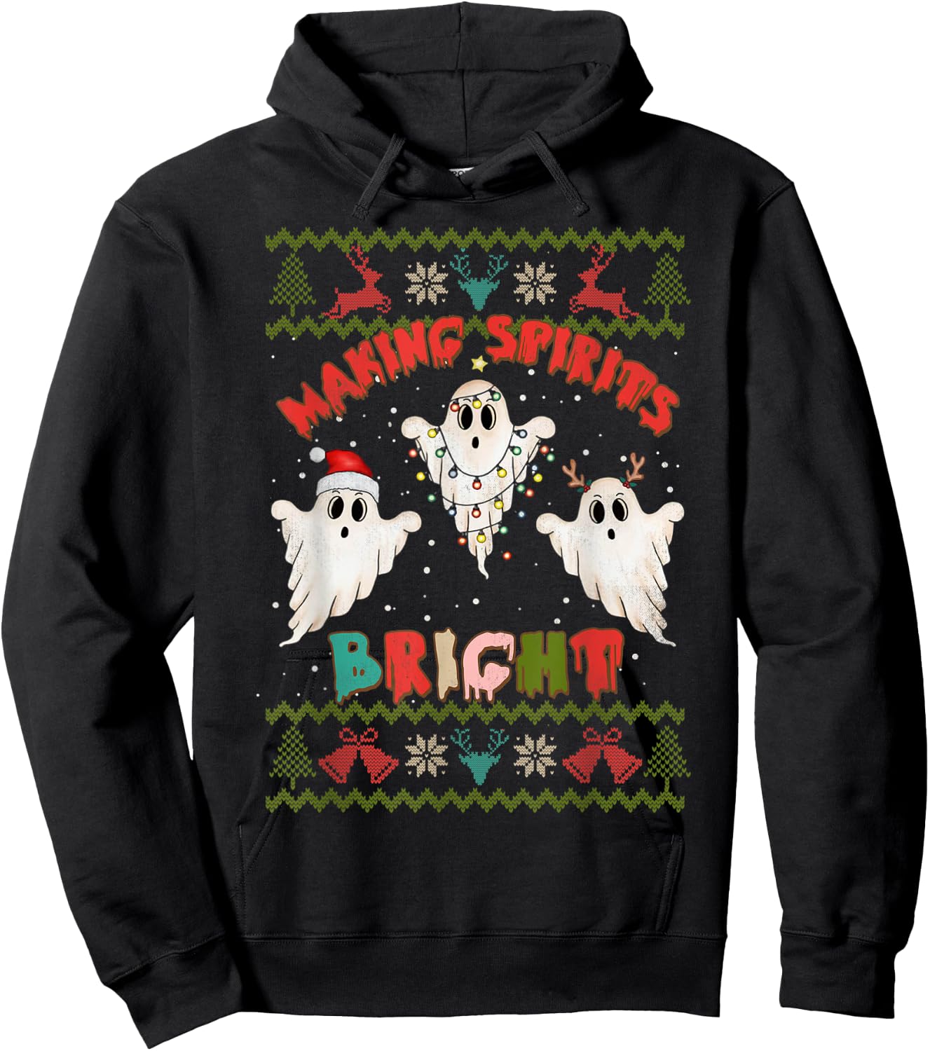 Making Spirits Bright Spooky Ugly Christmas Sweater Hoodie - Hoodie | Black