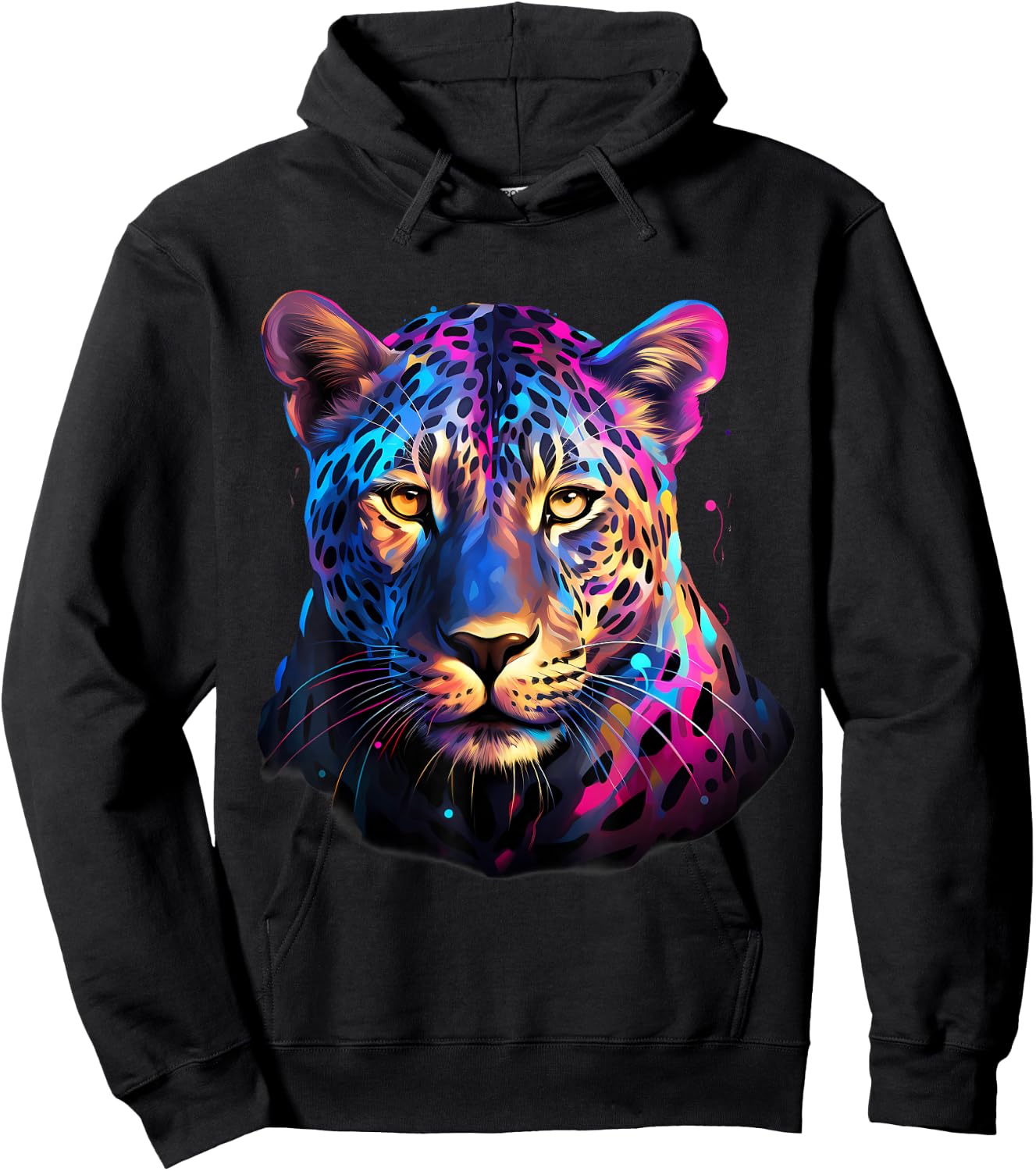 Leopard Colorful Portrait Artwork Wildlife Animal Print Hoodie - Hoodie | Black