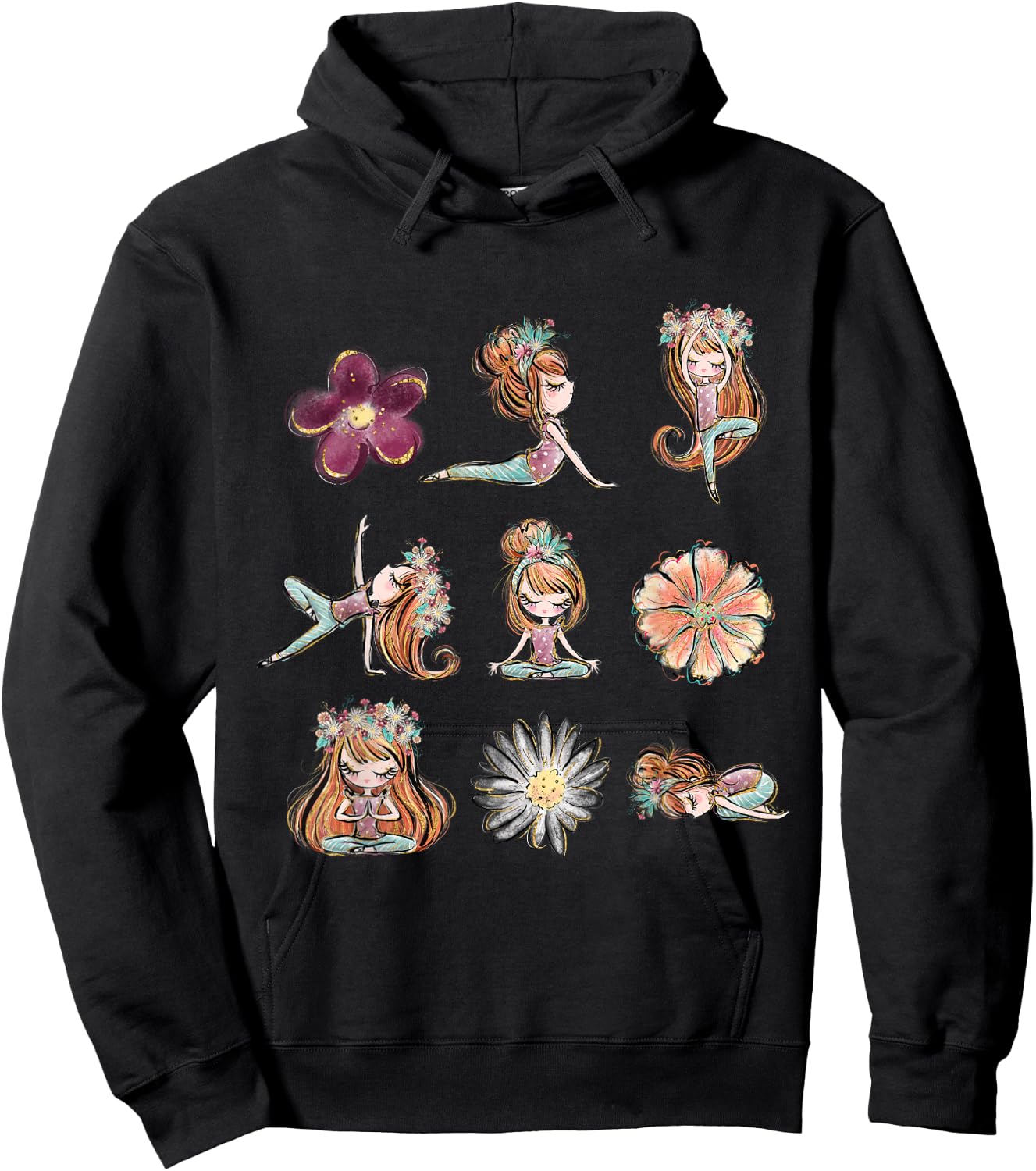 Boho Yoga Poses Floral Yogi Teacher Yogini Toddler Kids Hoodie - Hoodie | Black
