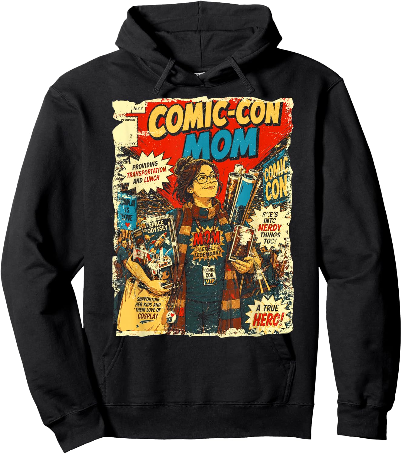 Comic-Con Mom Funny Retro Comic Cover Hoodie - Hoodie | Black