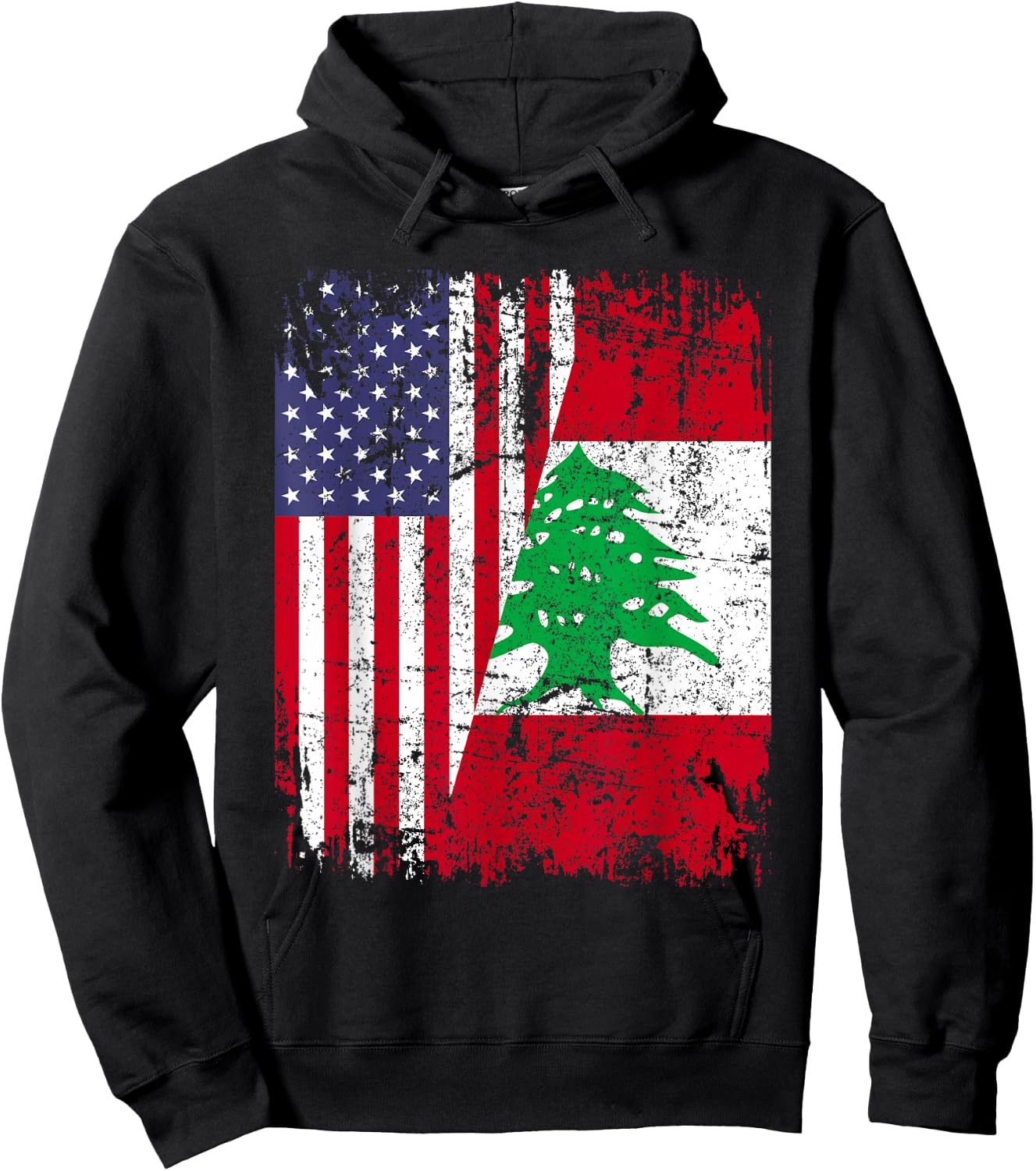 LEBANESE ROOTS | Half American Flag | LEBANON Hoodie - Hoodie | Black