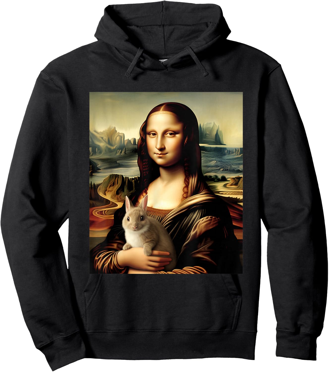 Mona Lisa With Bunny Funny Leonardo Da Vinci Art Painting Hoodie - Hoodie | Black