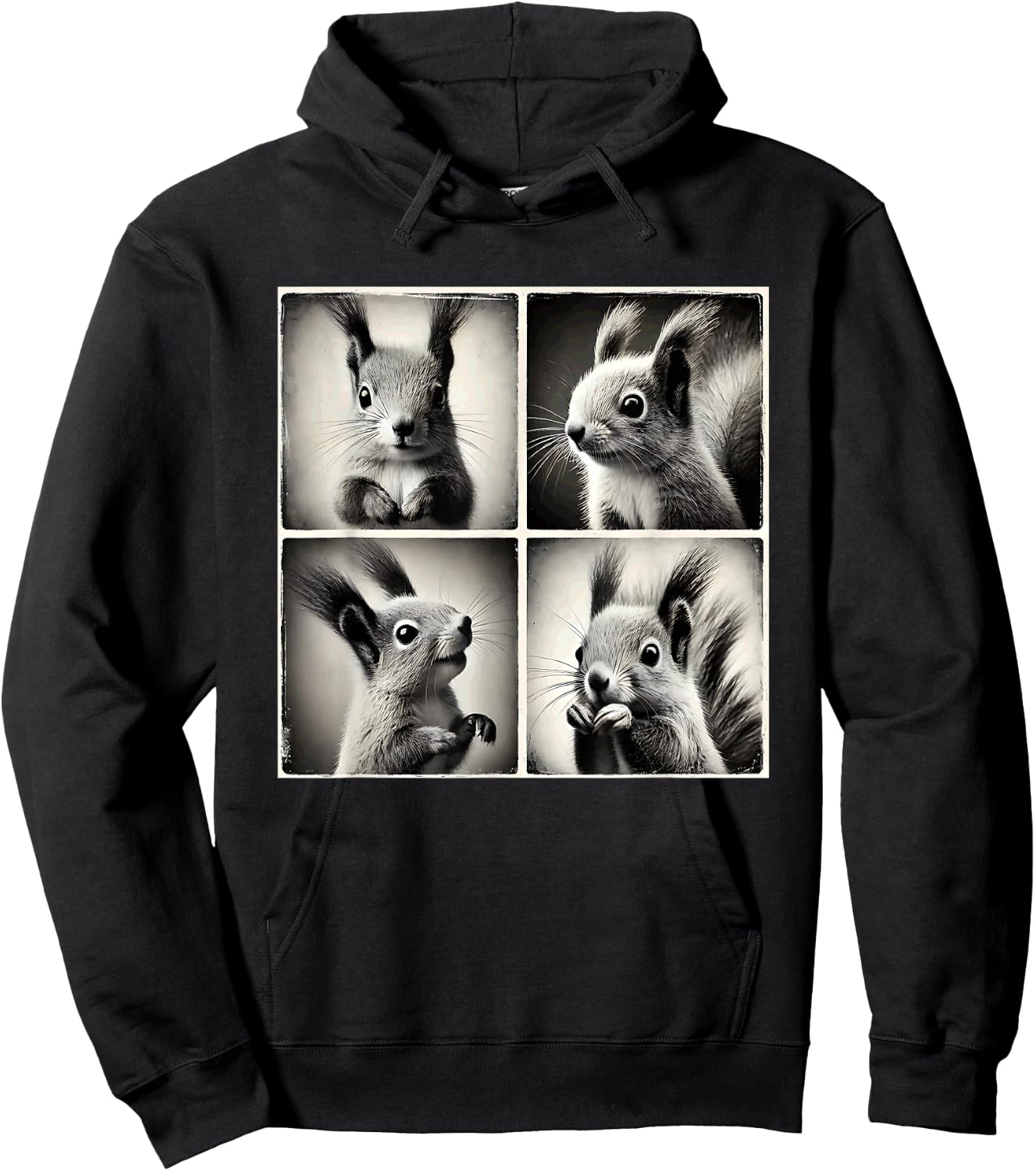 Squirrel Selfie Funny Cute Meme Art Vintage Animal Lover Hoodie - Hoodie | Black
