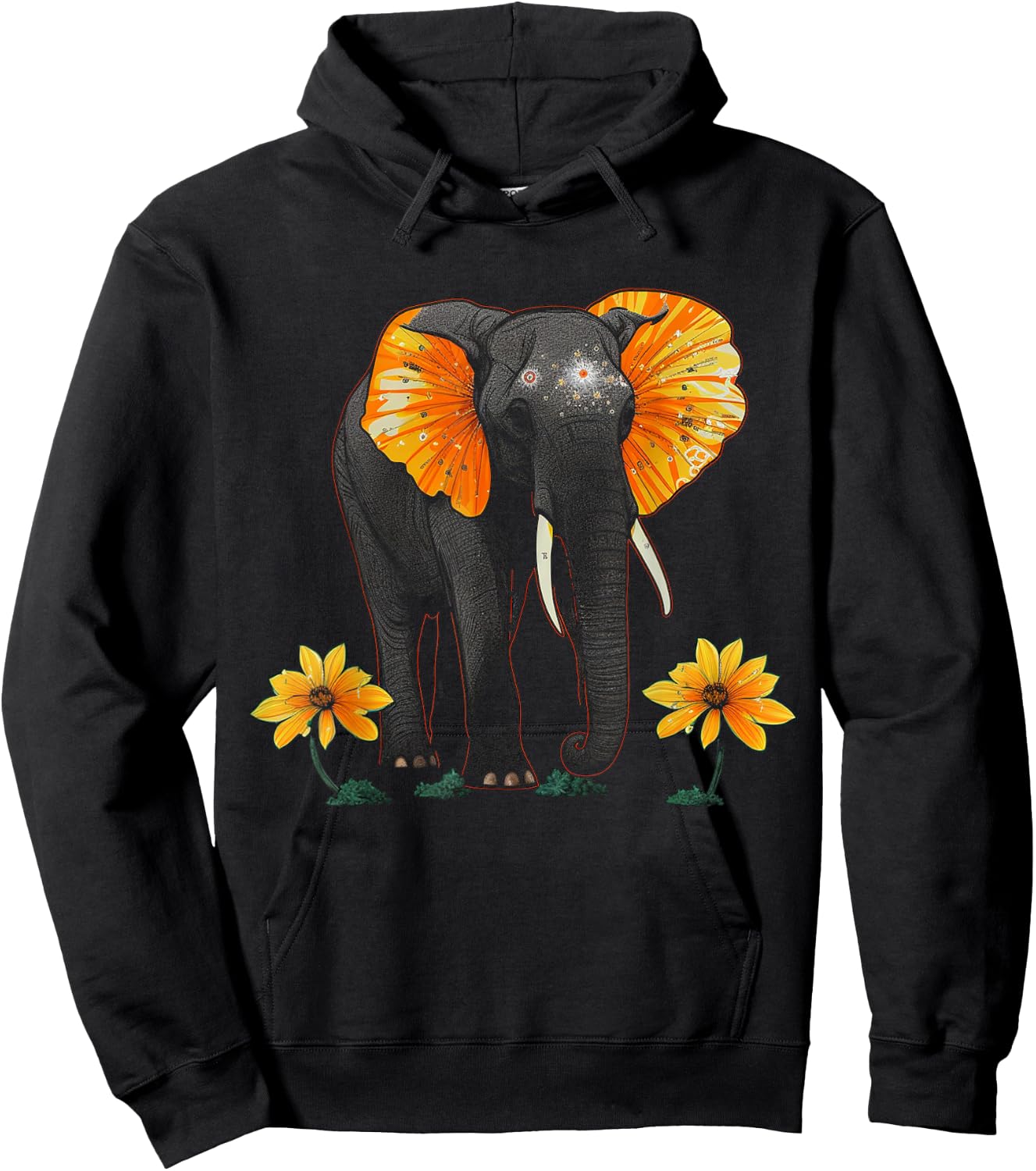 Elephant Animal Africa Art Flowers Elephant Hoodie - Hoodie | Black