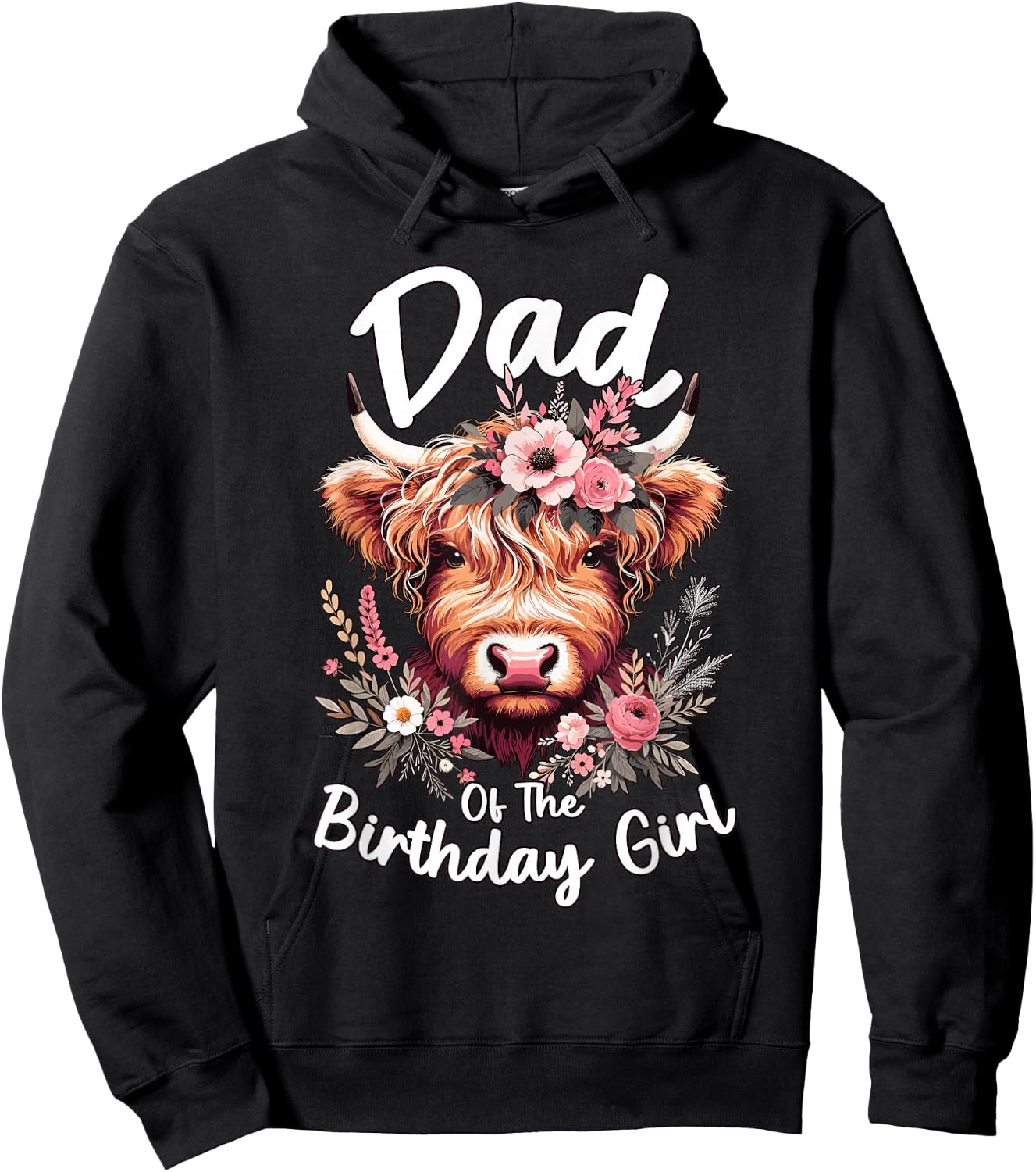 Dad Of The Birthday Girl Highland Cow Hoodie - Hoodie | Black