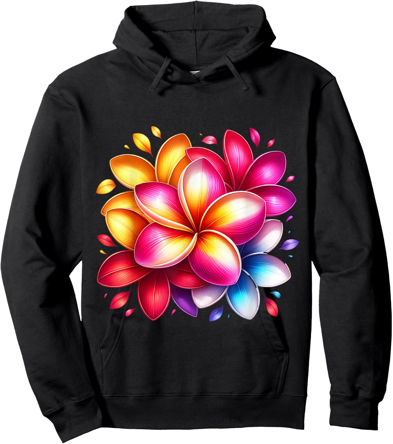 Colourful Plumeria Flowers Tropical Hoodie - Hoodie | Black