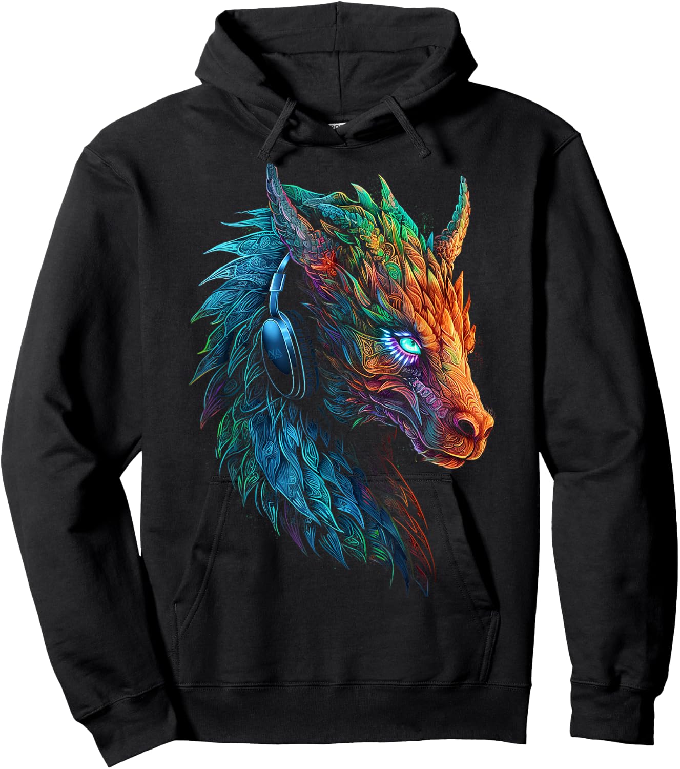 Dragon Colorful Heaphone Animal Art Abstract Graphic Dragon Hoodie - Hoodie | Black
