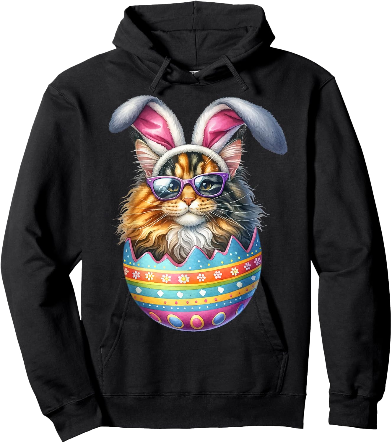 Cat Lover Easter Egg Happy Easter Bunny Ears Hoodie - Hoodie | Black