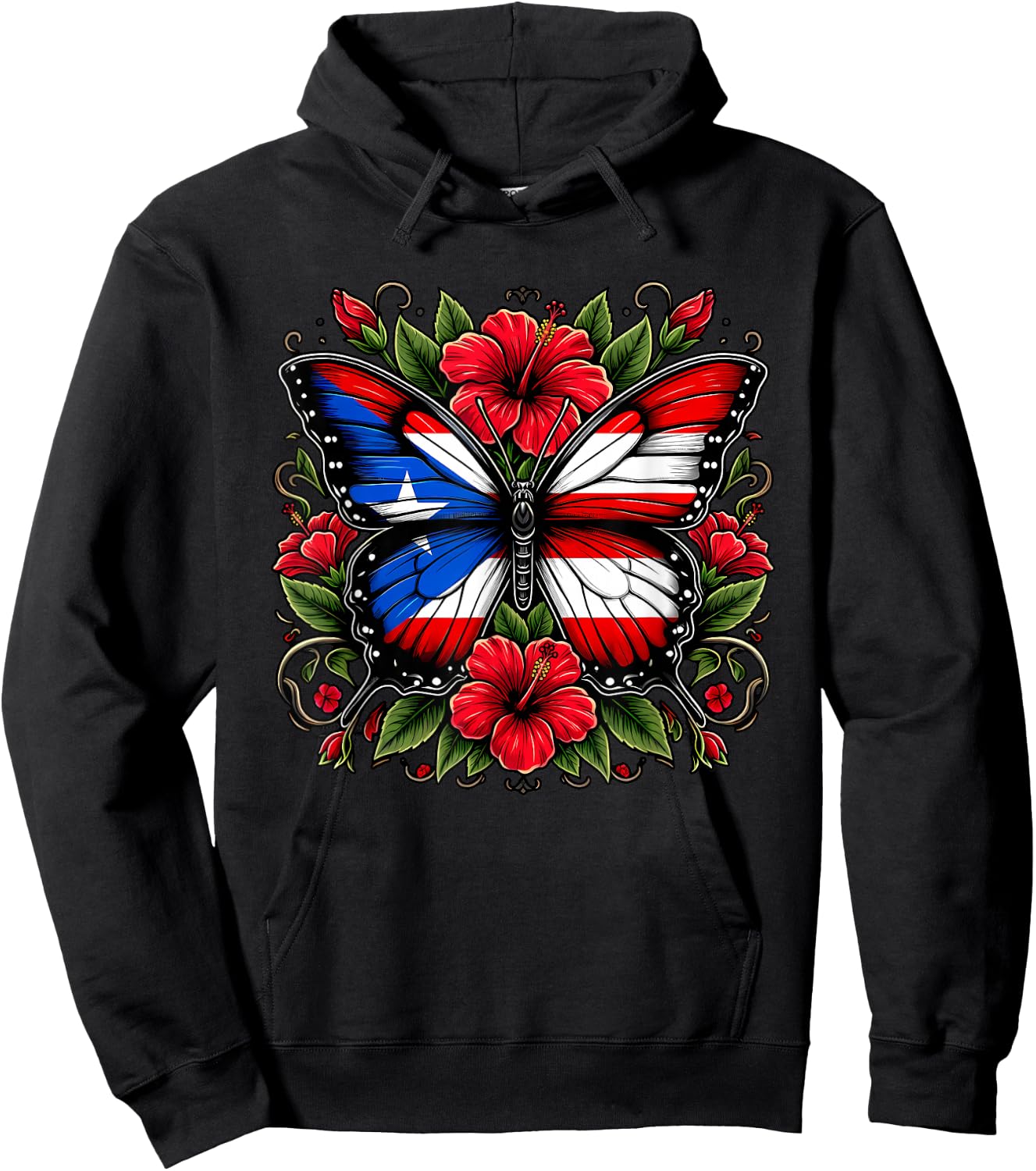 Puerto Rican Day | Puerto Rico Butterfly Flag Women and Girl Hoodie - Hoodie | Black