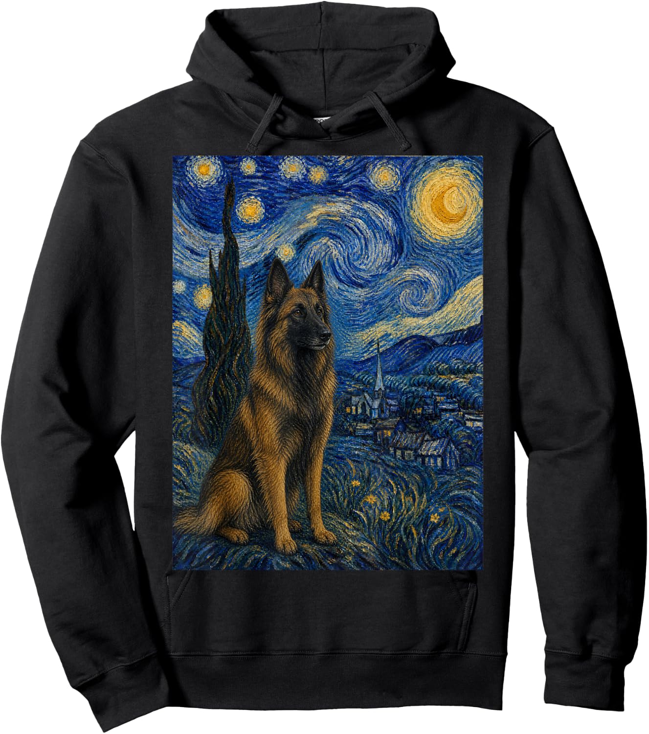Belgian Tervuren Dog Van Gogh Starry Night Hoodie - Hoodie | Black