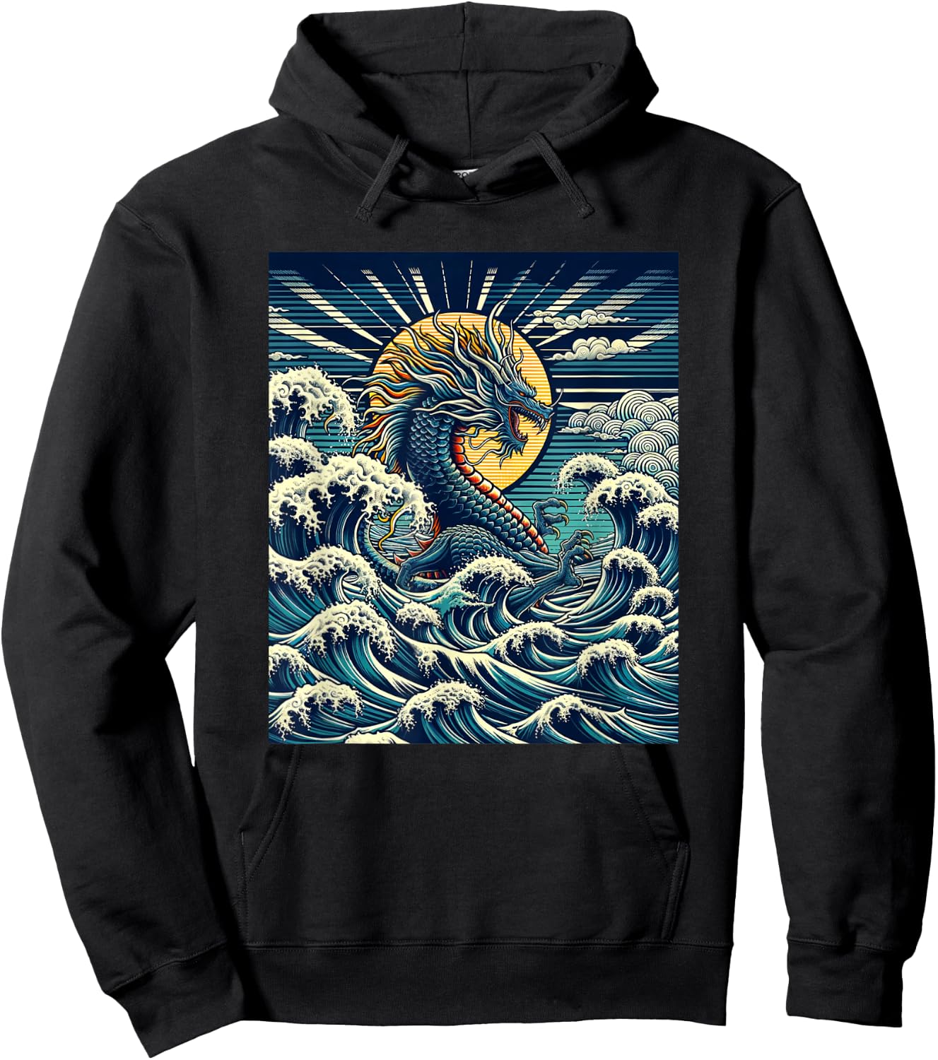 Year of the Dragon with The Great Wave off Kanagawa Hoodie - Hoodie | Black
