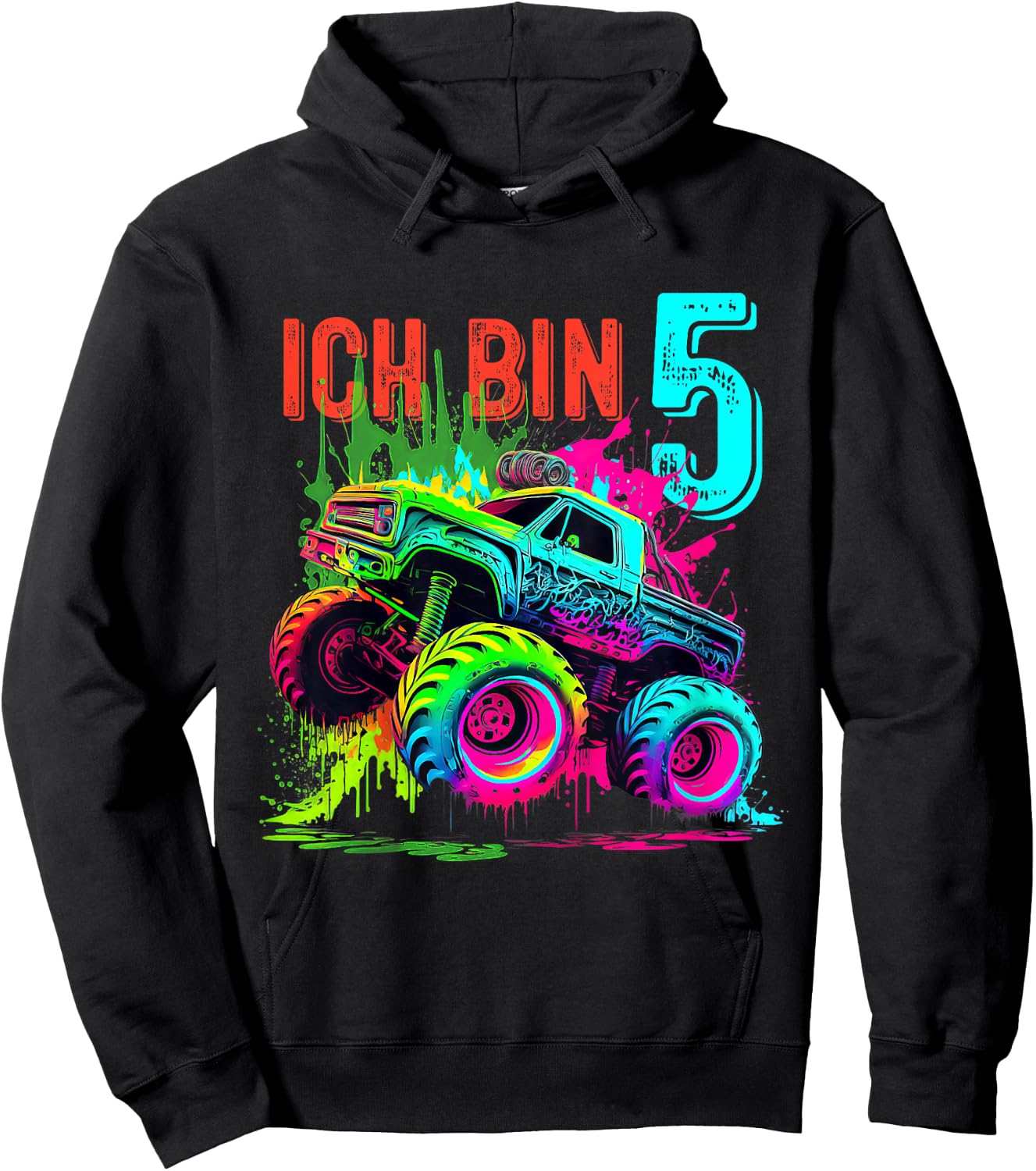 Kinder Ich Bin 5 Jahre Junge Mädchen 5. Geburtstag Monster Truck Hoodie - Hoodie | Black