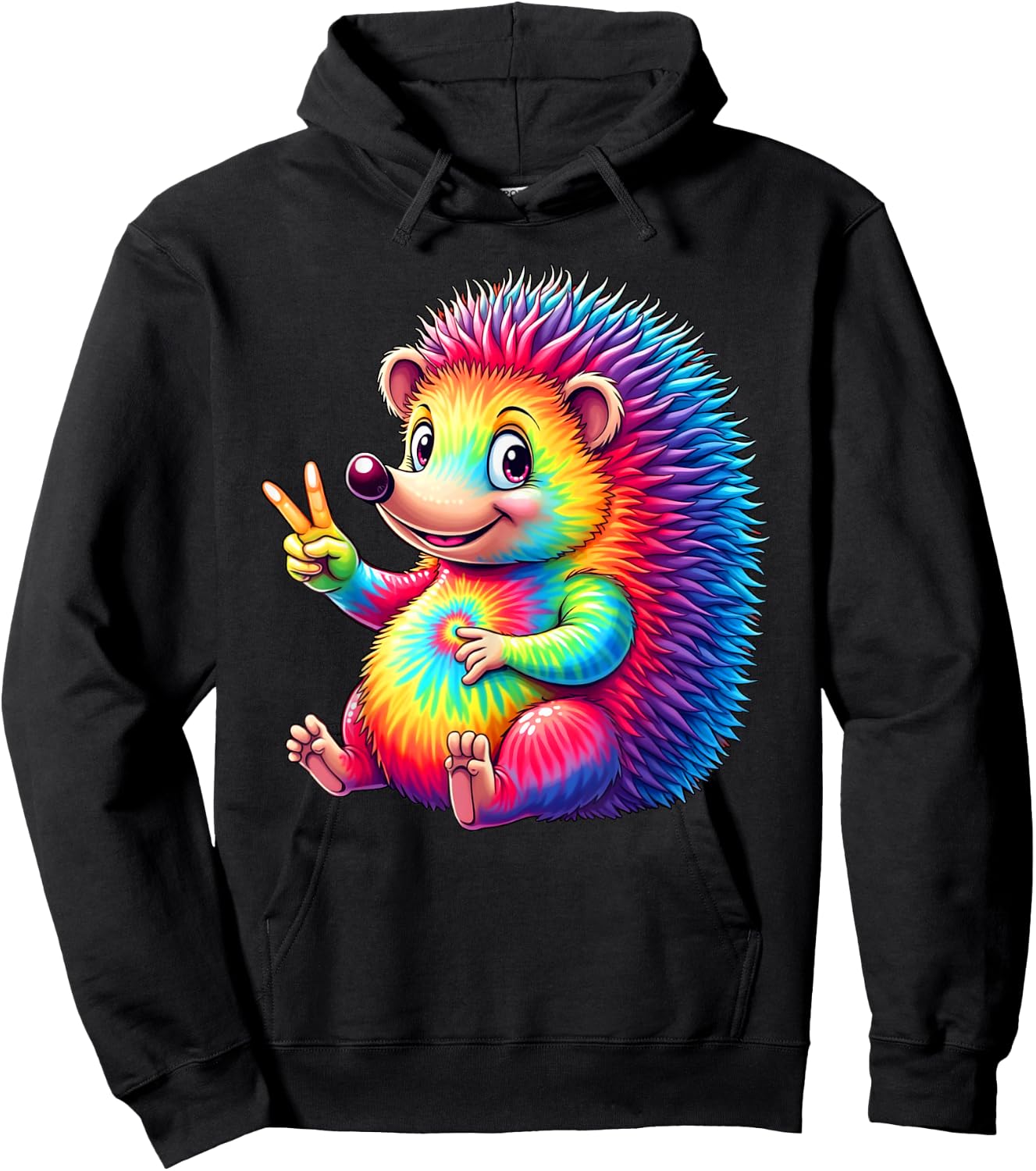 Tie Dye Hedgehog Colorful Hippie Hedgehog Rainbow Hoodie - Hoodie | Black