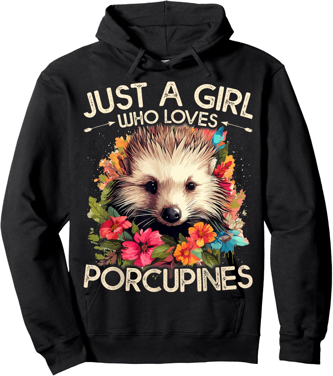 Floral Porcupine Just A Girl Who Loves Porcupines Hoodie - Hoodie | Black