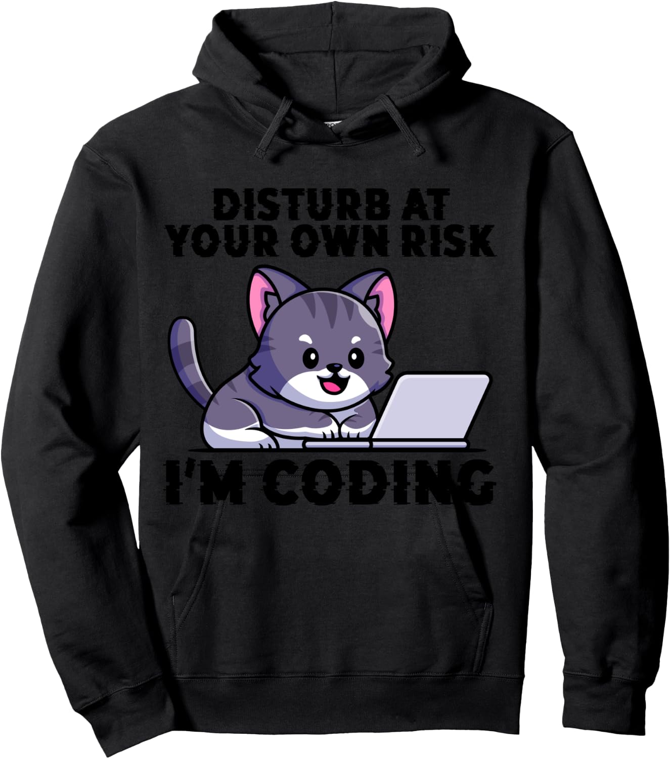 Kitty Meow Coder Disturb At Your Own Risk I'm Coding Hoodie - Hoodie | Black