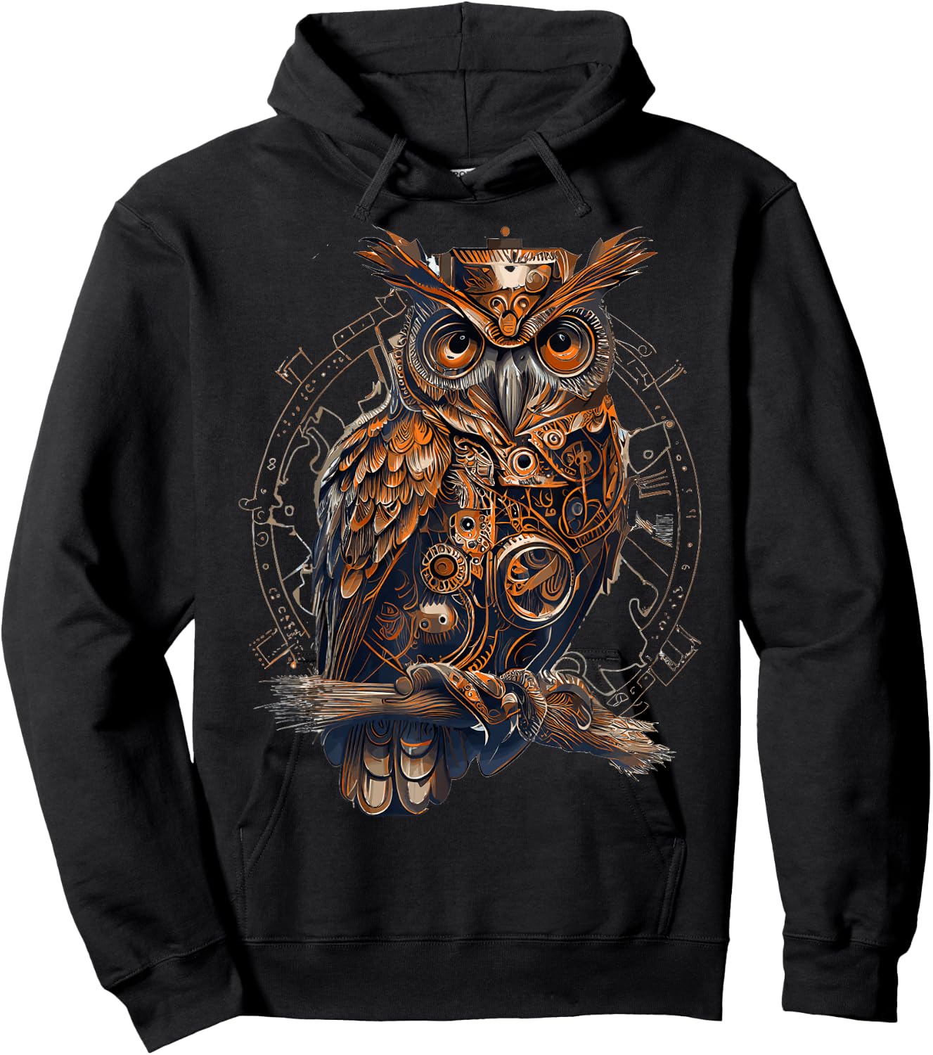 Steampunk Owl Mechanical Gears Bird Industrial Gothic , black Hoodie - Hoodie | Black