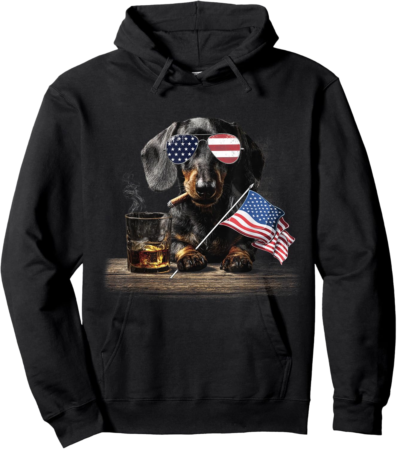 Dachshund Dog Dad Patriotic American Flag July Fourth Hoodie - Hoodie | Black