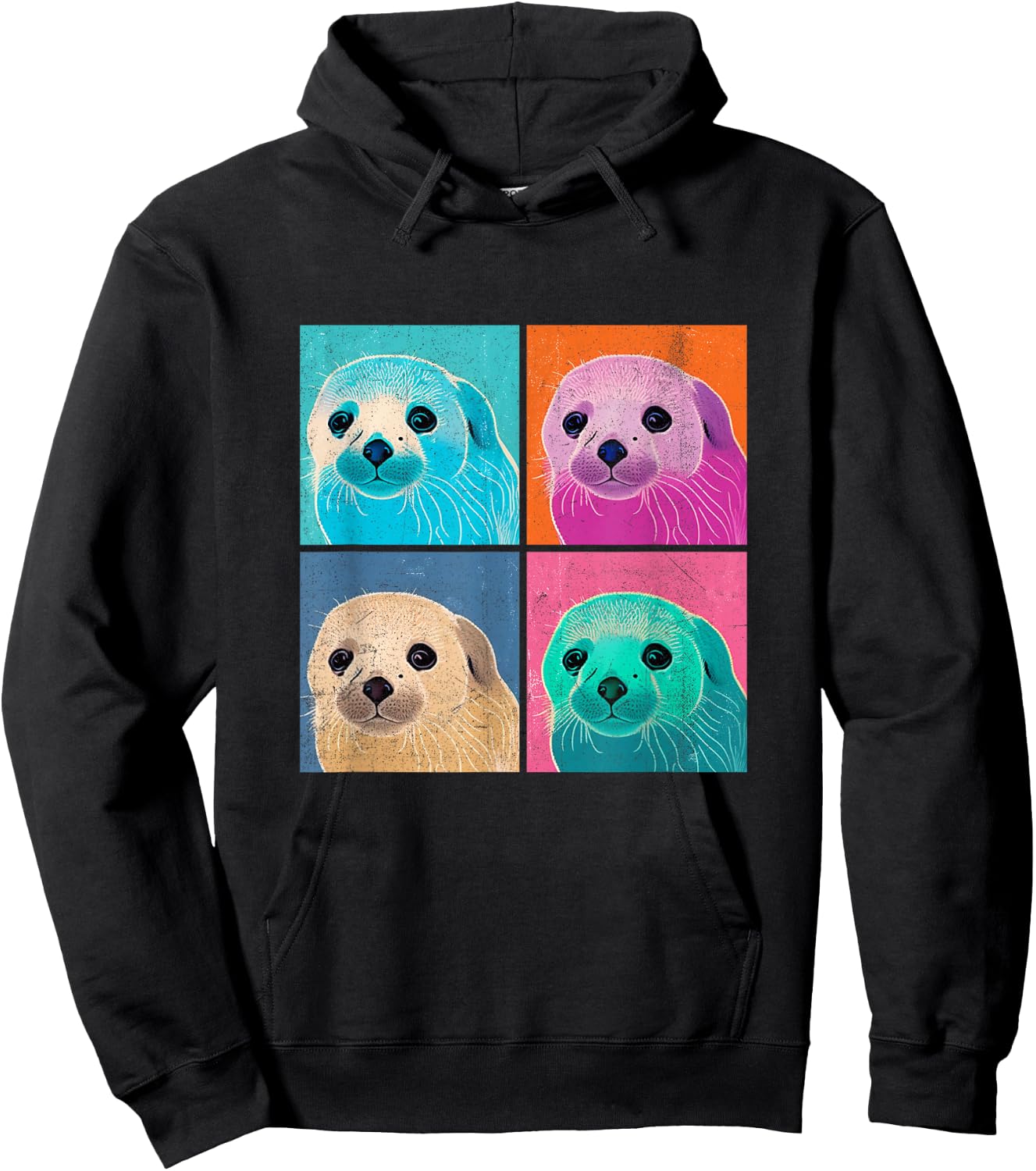 Harp Seal Pop Art Design Illustration Colorful Animal Women Hoodie - Hoodie | Black