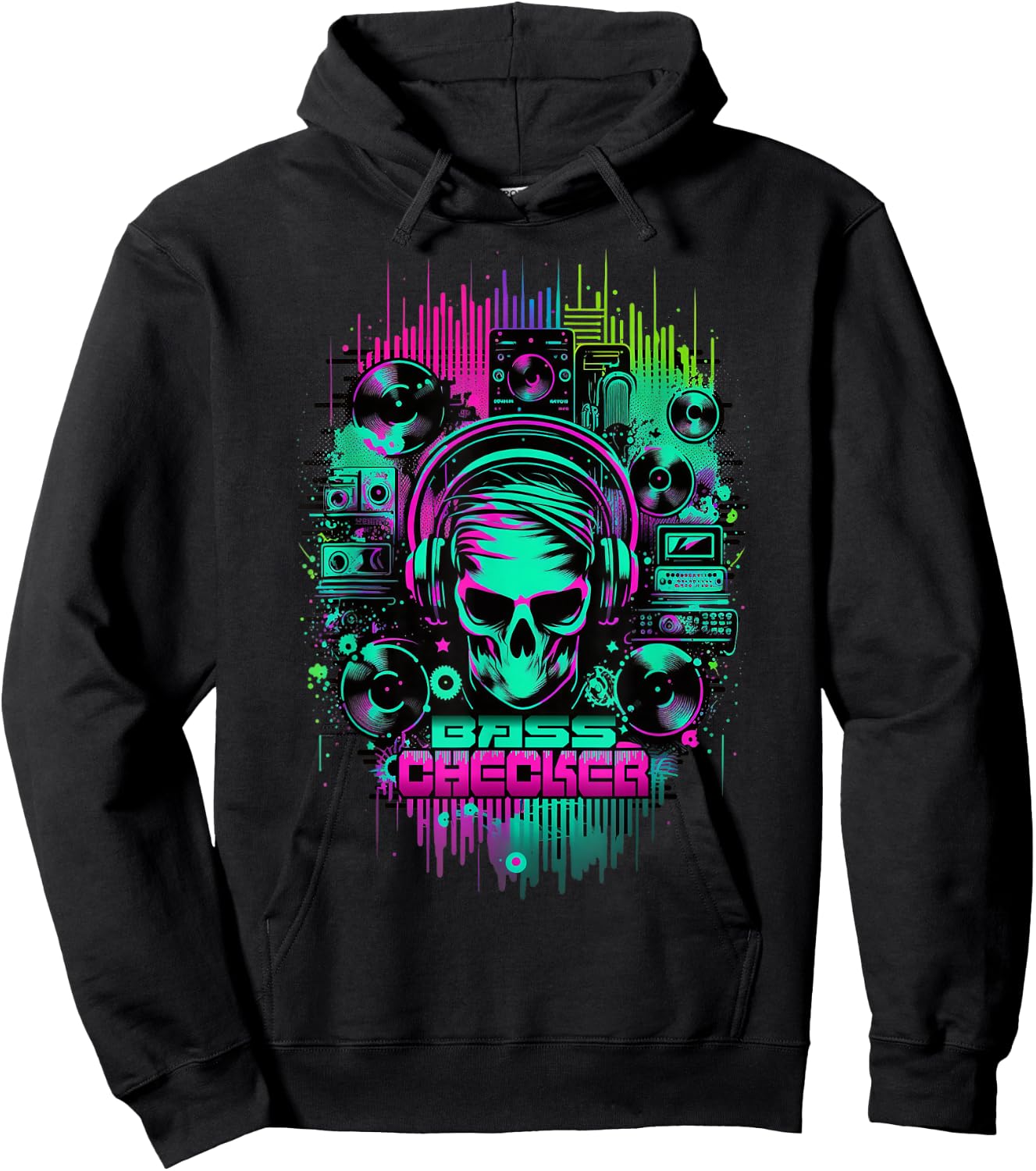 Techno Music Rave Festival Bass Checker , black Hoodie - Hoodie | Black