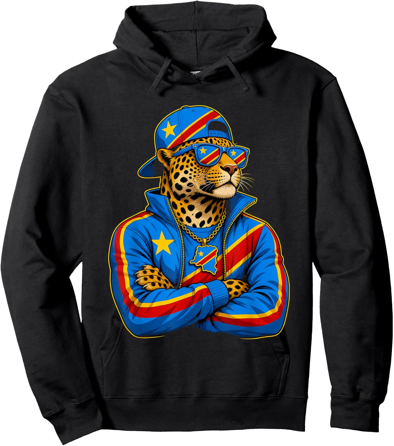 Democratic Republic Congo National Pride Leopard Flag Hoodie - Hoodie | Black