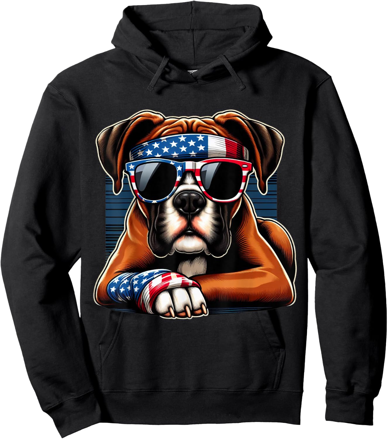 Boxer 4th of July Dog Men Women Kids Boys Girls Children Hoodie - Hoodie | Black