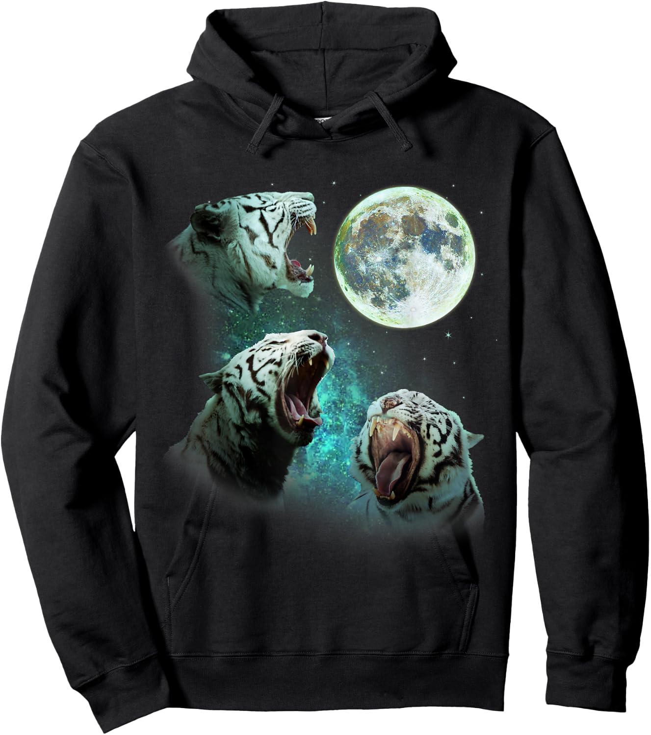 Three White Bengal Tigers Howl At Moon 3 Wolf Wolves Parody Hoodie - Hoodie | Black