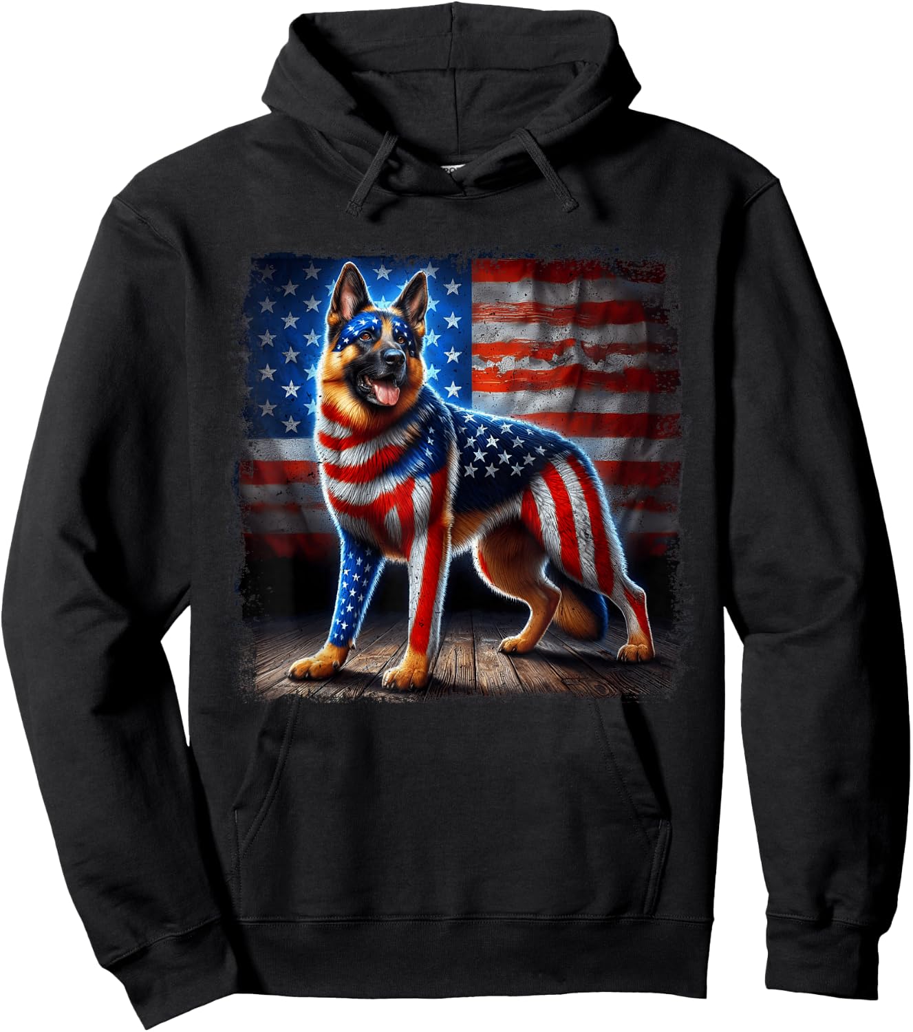 4th of july German Shepherd Patriotic USA American Flag Hoodie - Hoodie | Black