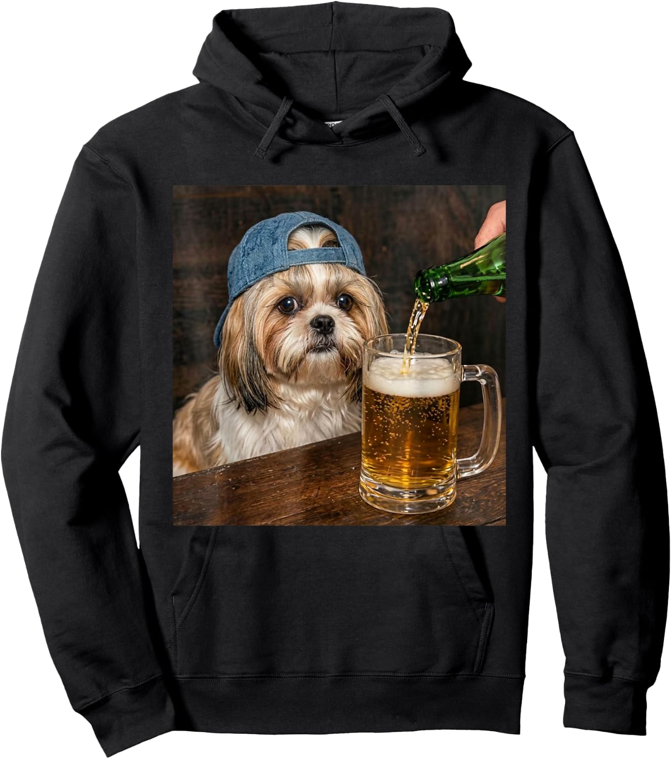 Shih Tzu Drinking Beer Funny Shih Tzu Dog Meme Hoodie - Hoodie | Black