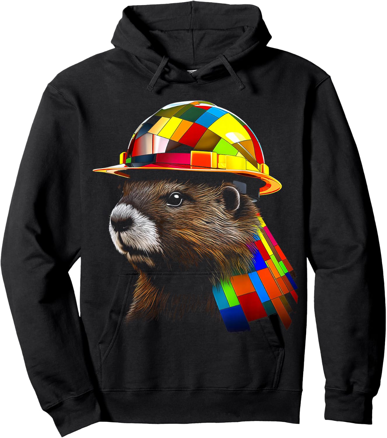 Beaver Polygon Art Colorful Graphic Motif Beaver Hoodie - Hoodie | Black