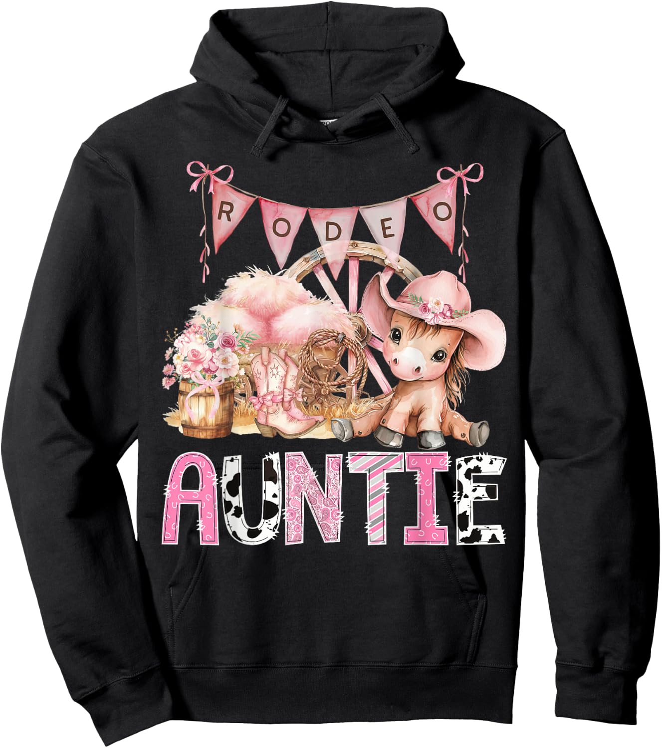 Rodeo Auntie Pink CowGirl Coquette 1St Birthday Party Hoodie - Hoodie | Black
