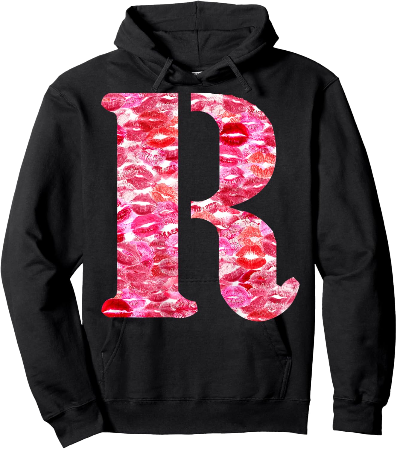 Back Print Only - Lipstick Kisses For Boyfriend Letter R Hoodie - Hoodie | Black