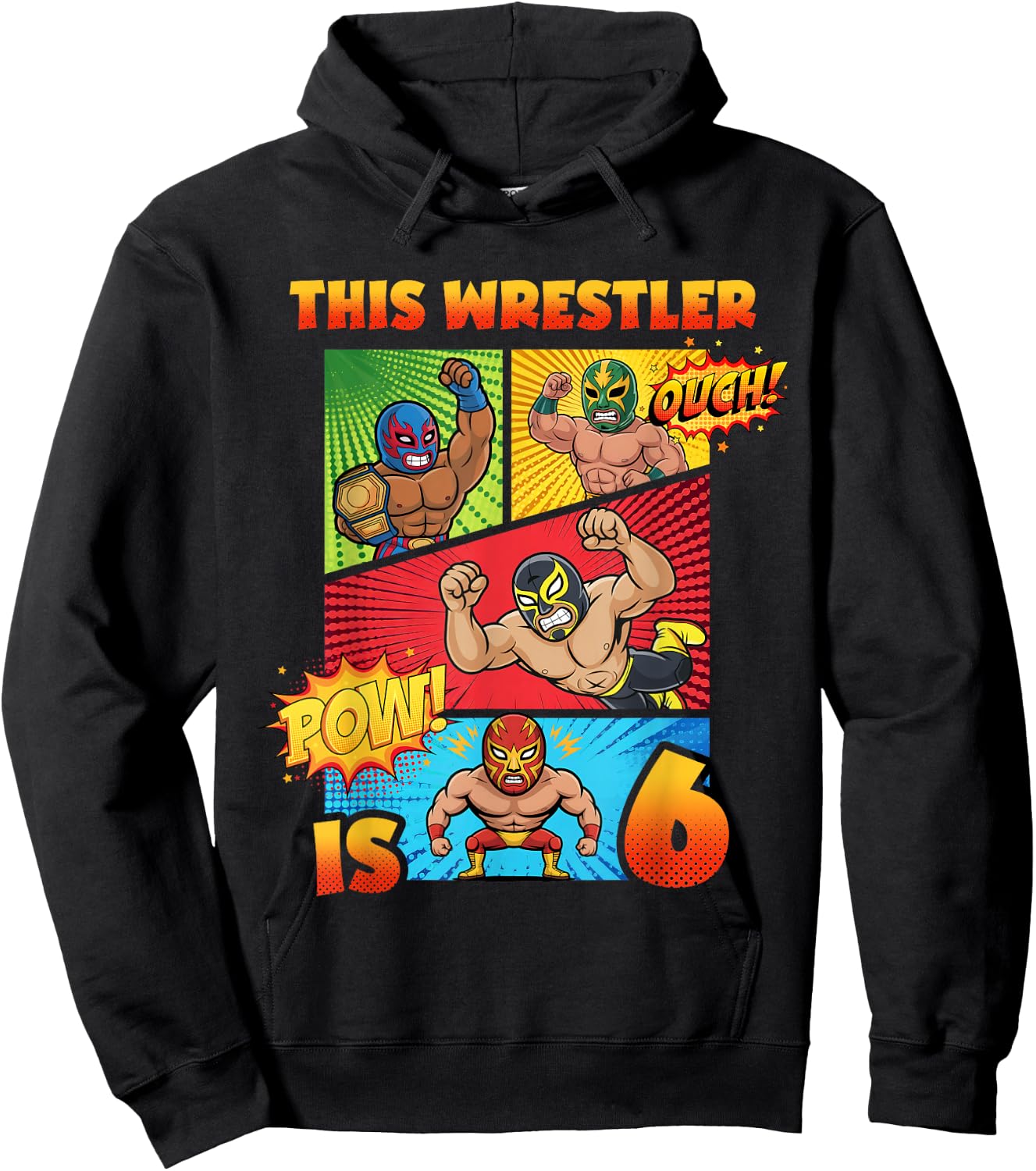 Wrestling 6th Birthday This Wrestler is 6 Cute Comic Book Hoodie - Hoodie | Black