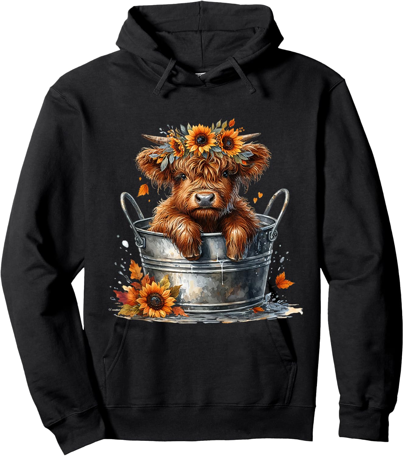 Highland Cow Sunflower It's Fall Y'all Farming Fall Vibes Hoodie - Hoodie | Black