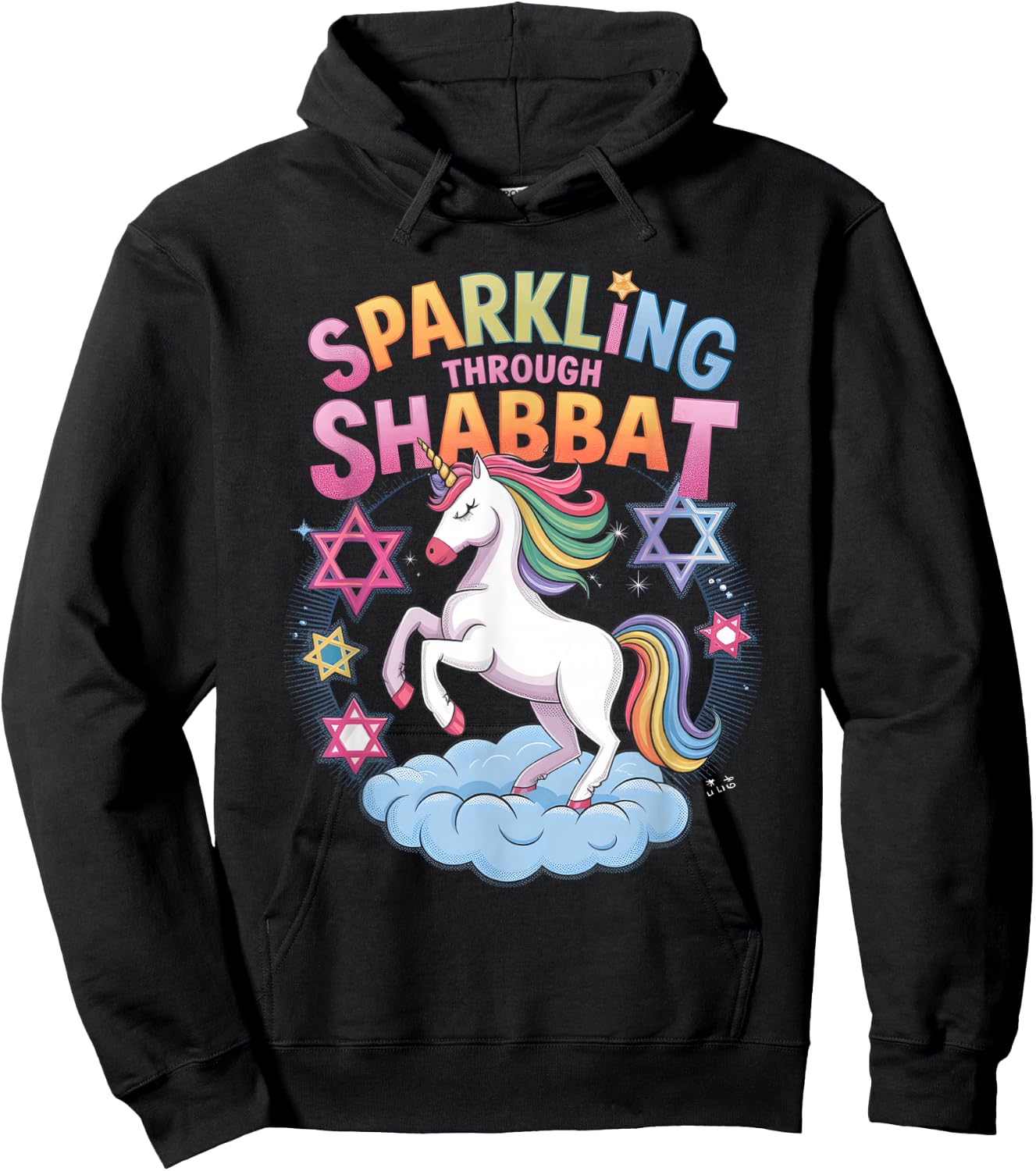 Sparkling Through Shabbat Funny Jewish Unicorn Hoodie - Hoodie | Black