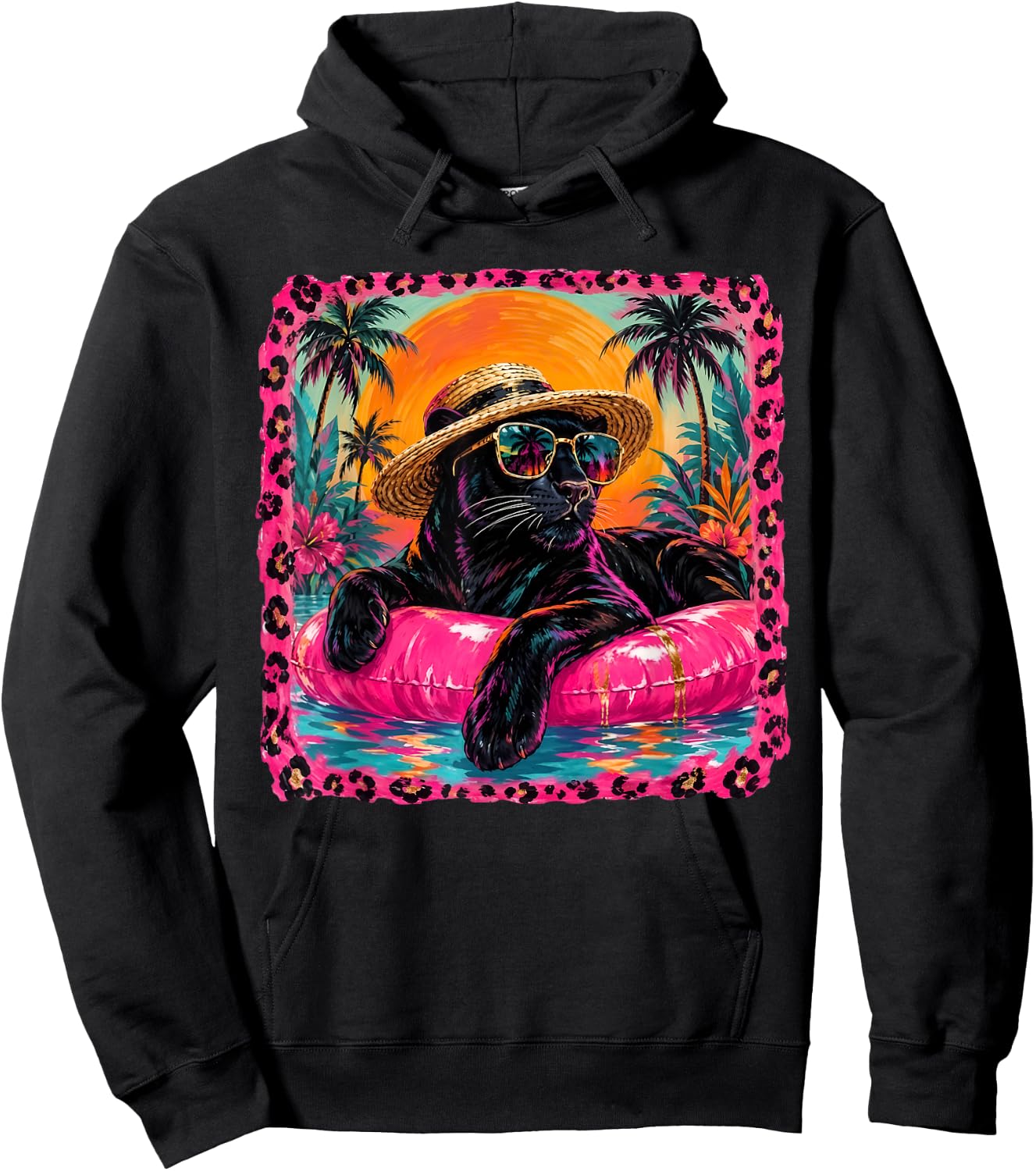 Leopard Summer Panther with Glasses Summer Vacation Hoodie - Hoodie | Black