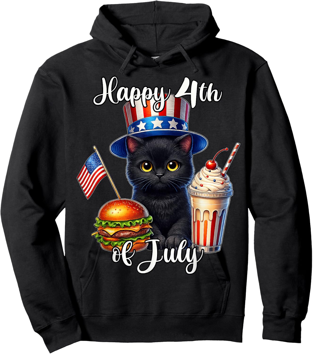 Black Cat Fourth of July American Hoodie - Hoodie | Black
