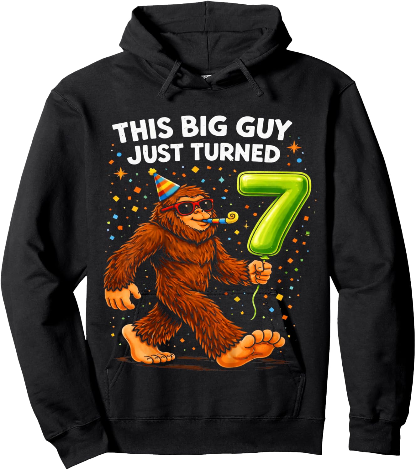 Kids Bigfoot Seven 7th Birthday Sasquatch 7 Year Old Birthday Boy Hoodie - Hoodie | Black